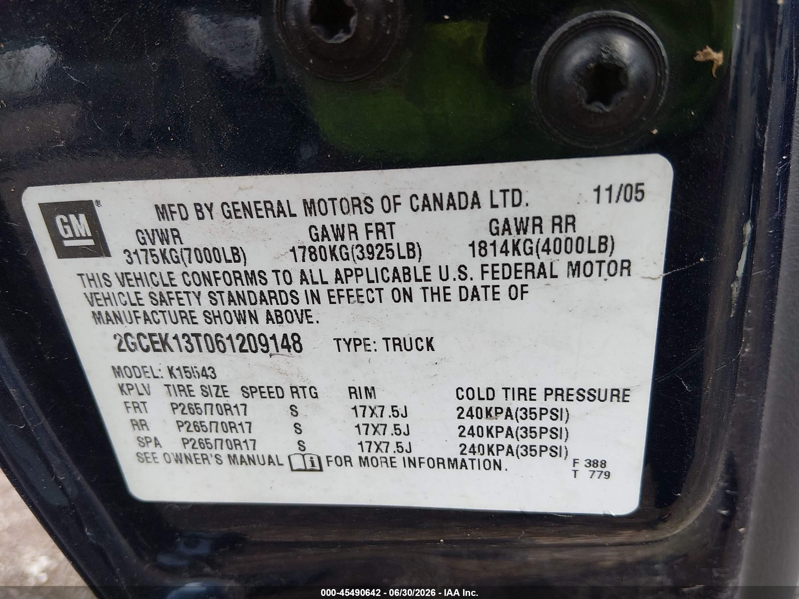 2006 Chevrolet Silverado 1500 Lt3 Blue vin: 2GCEK13T061209148