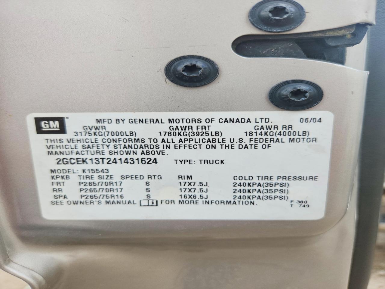 2004 Chevrolet Silverado K1500 Tan vin: 2GCEK13T241431624