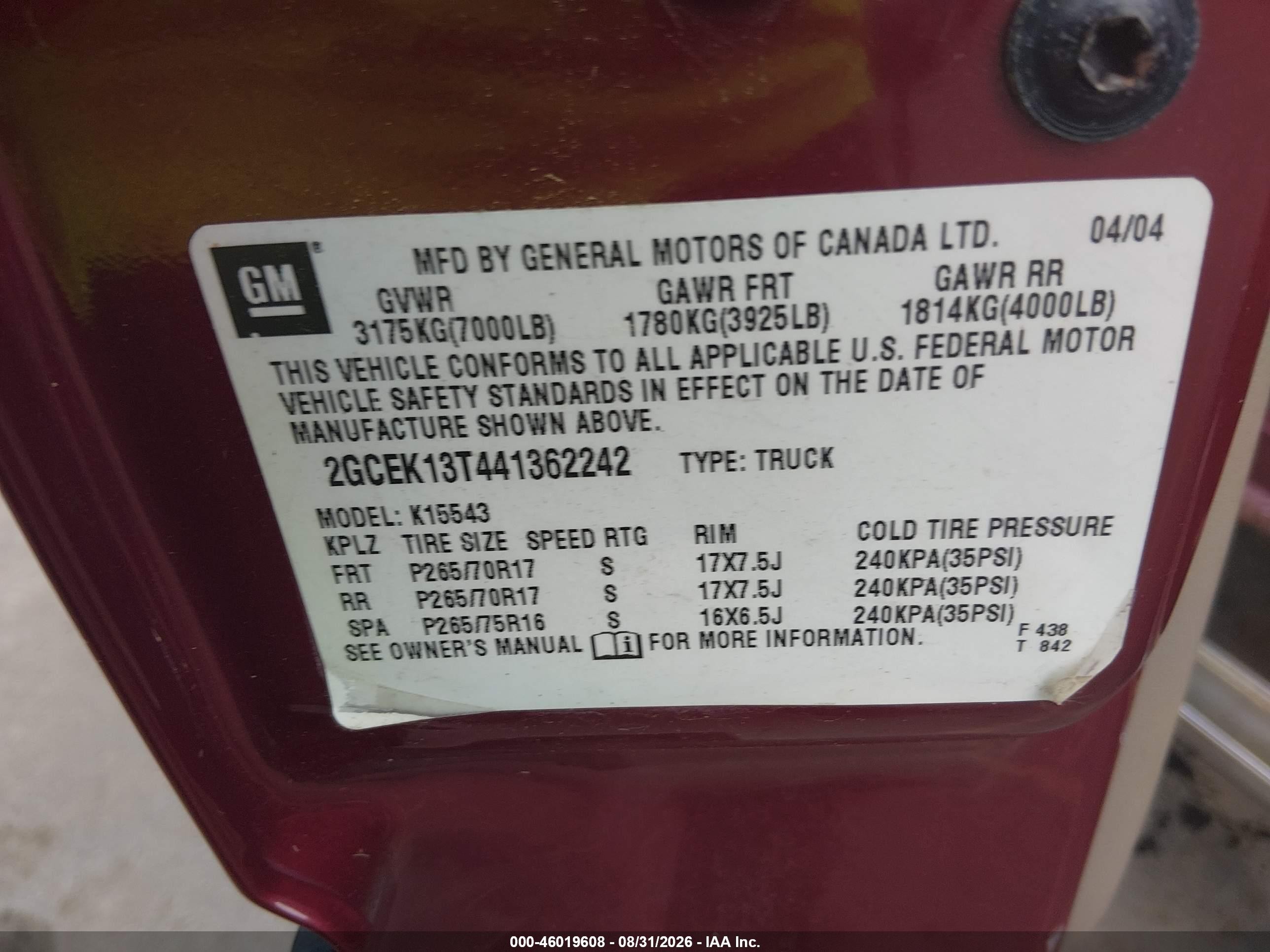 2004 Chevrolet Silverado 1500 Z71 Темно-бордовый vin: 2GCEK13T441362242