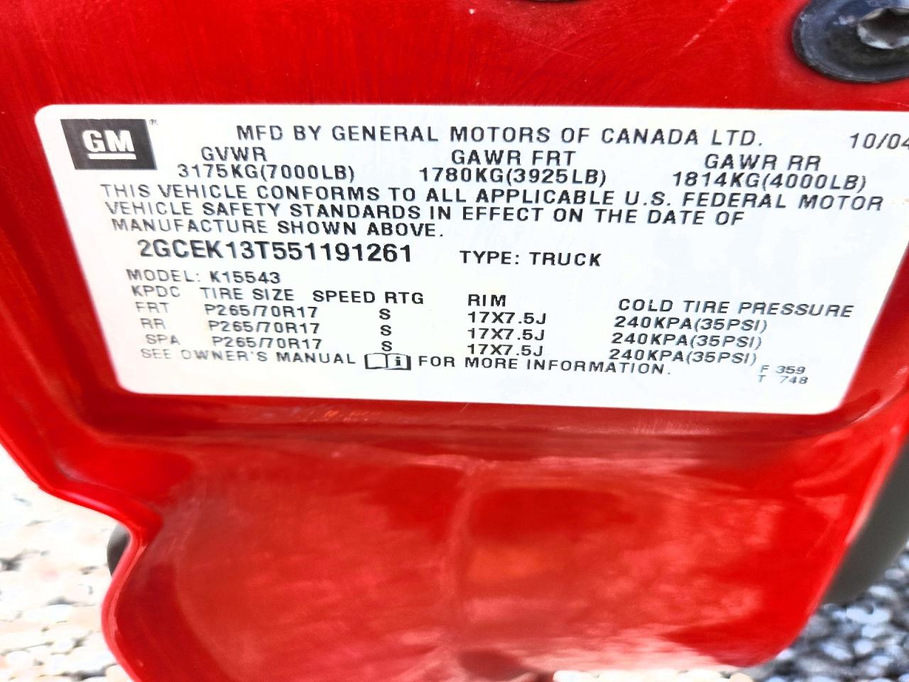 2005 Chevrolet Silverado K1500 Red vin: 2GCEK13T551191261