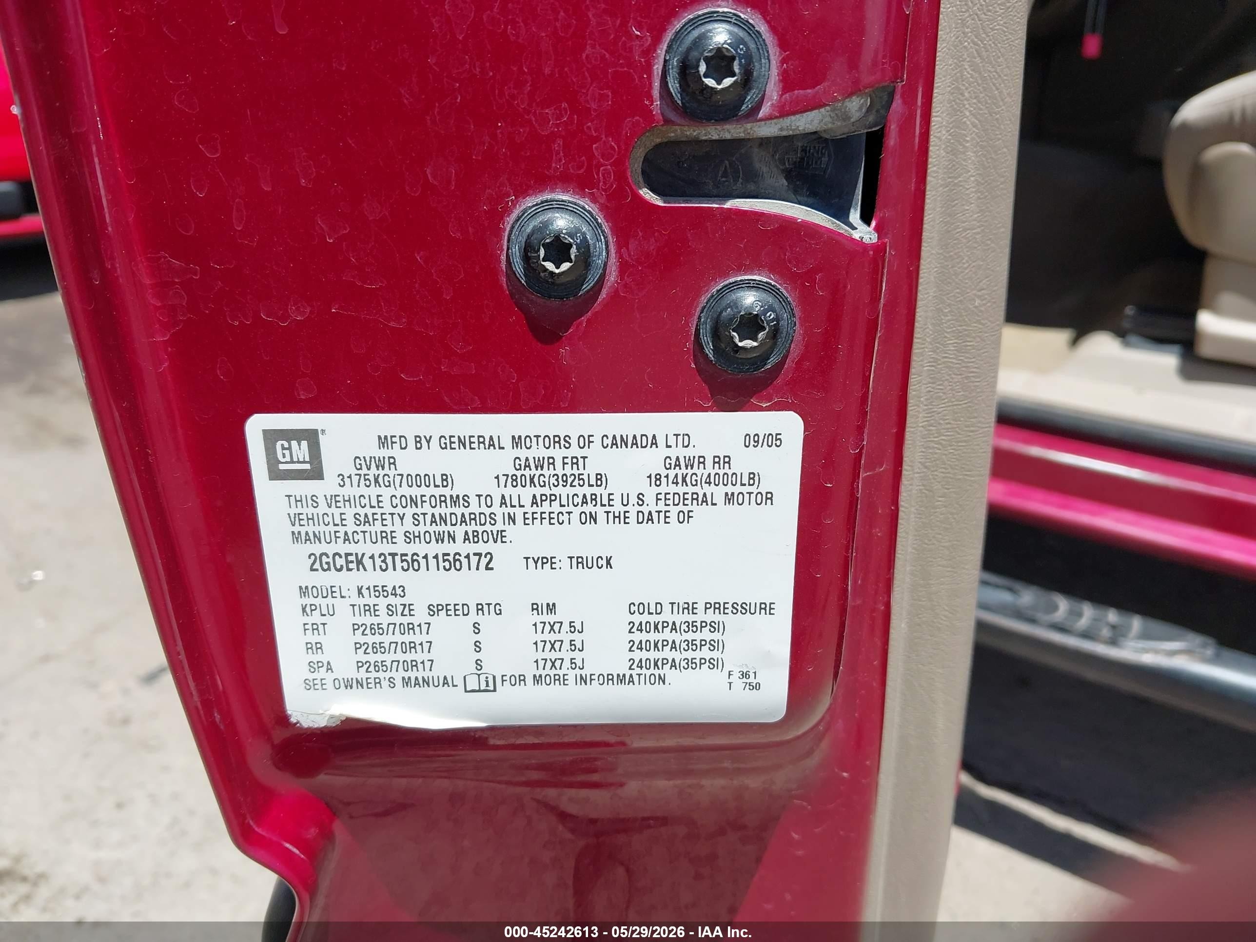 2006 Chevrolet Silverado 1500 Lt1 Red vin: 2GCEK13T561156172