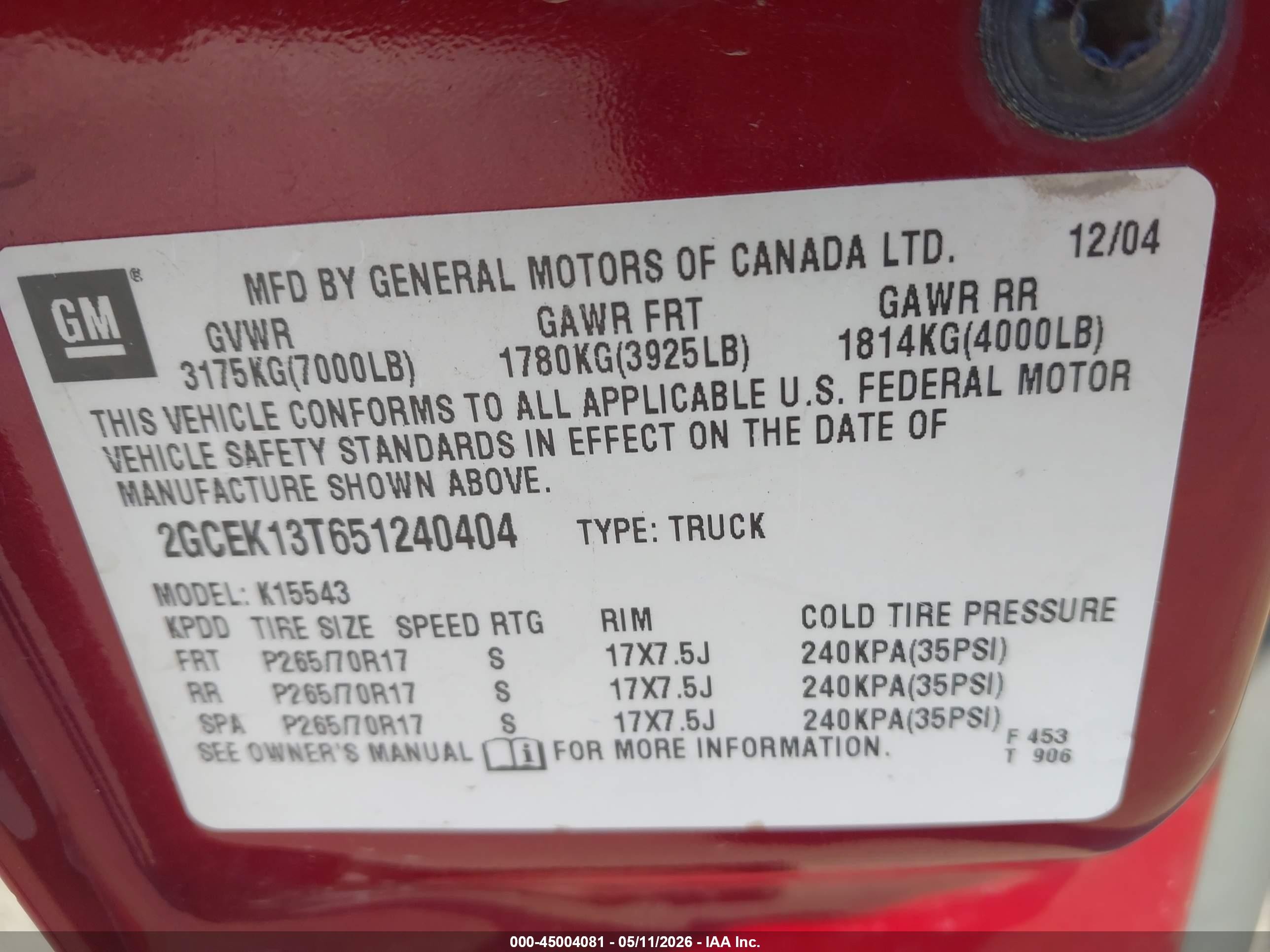 2005 Chevrolet Silverado 1500 Ls Красный vin: 2GCEK13T651240404