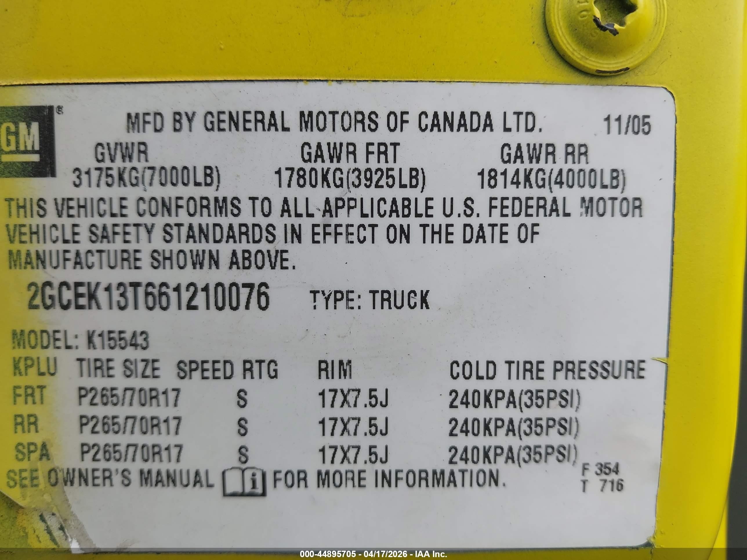 2006 Chevrolet Silverado 1500 Lt1 Yellow vin: 2GCEK13T661210076