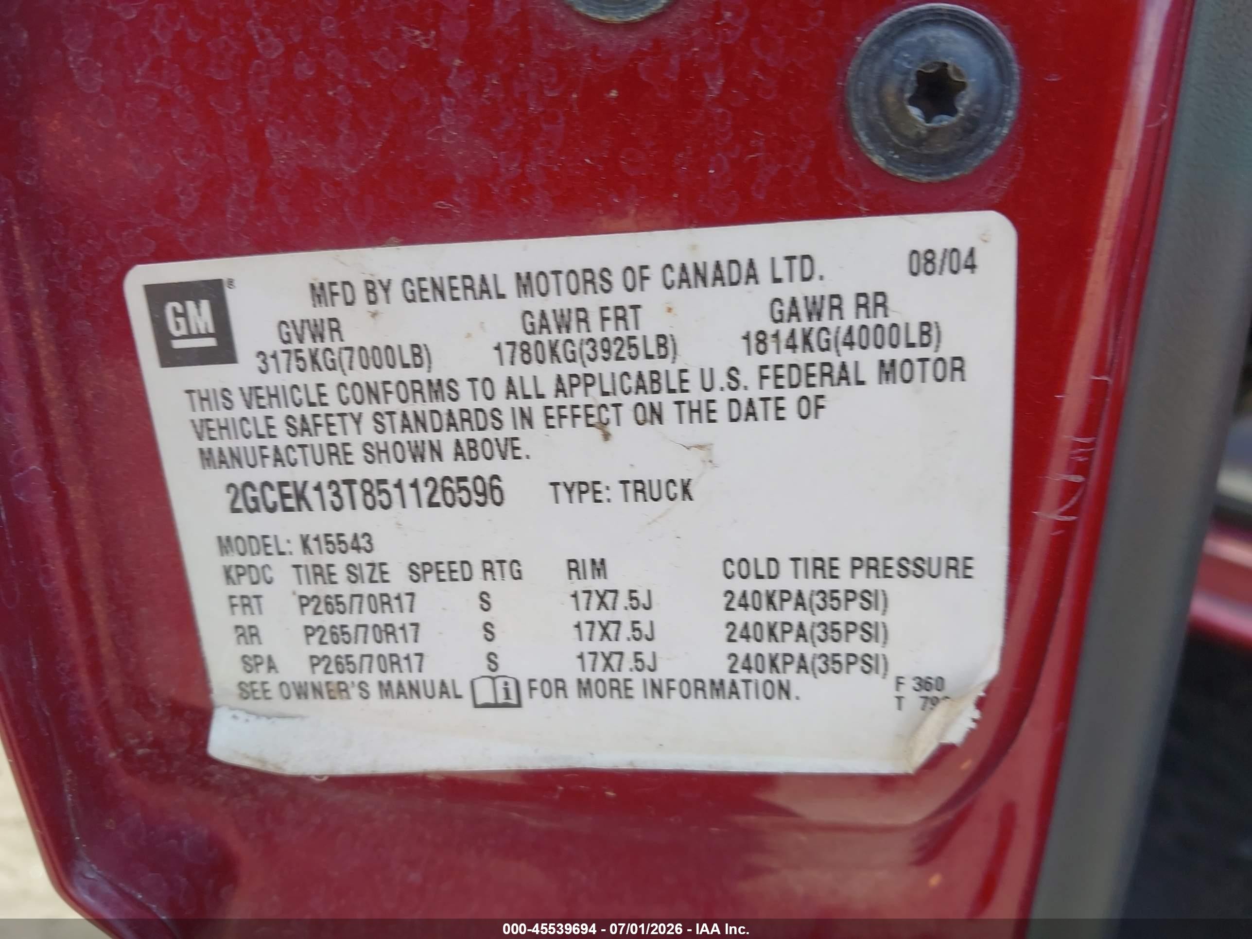 2005 Chevrolet Silverado 1500 Z71 Red vin: 2GCEK13T851126596
