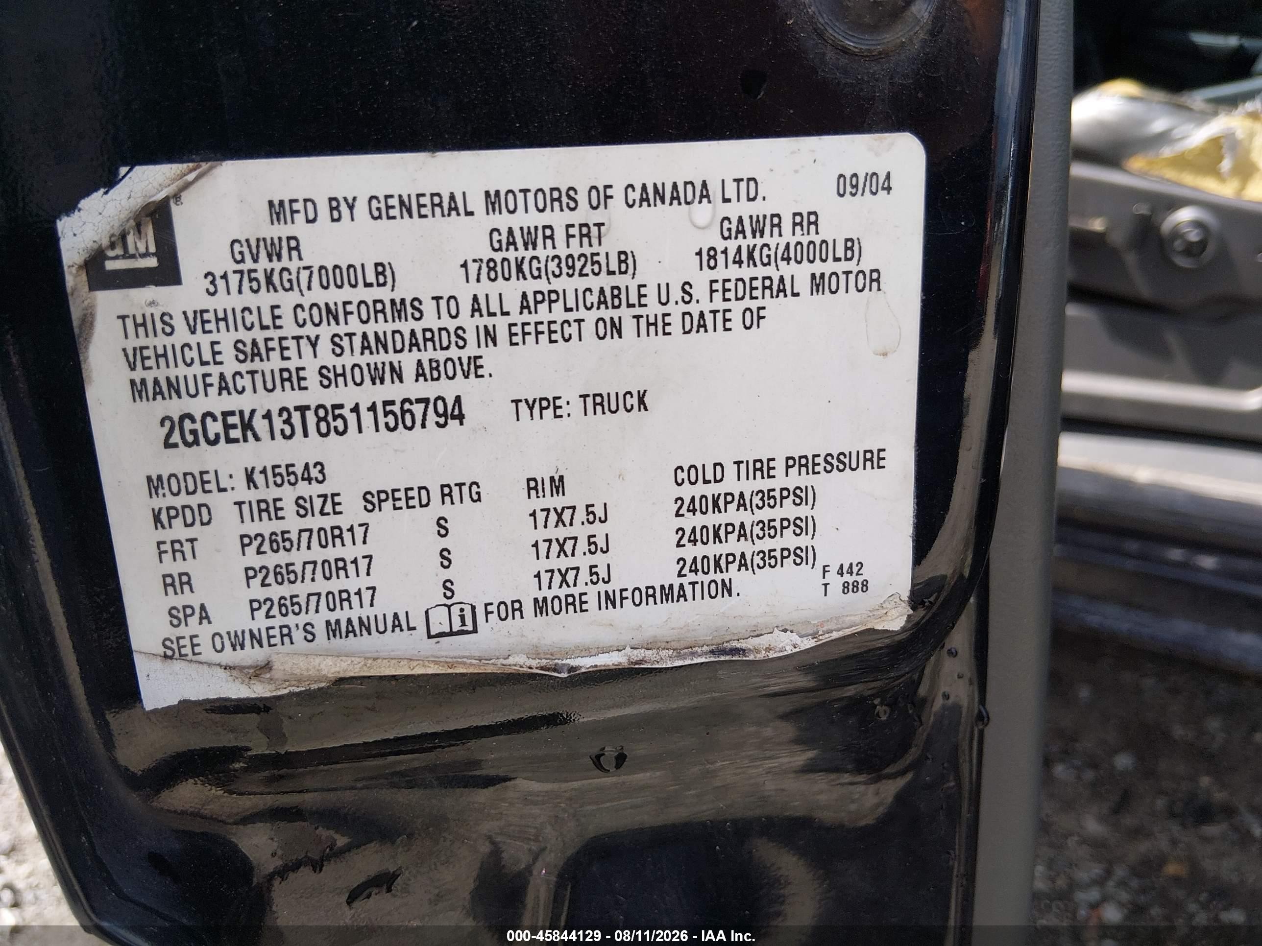 2005 Chevrolet Silverado 1500 Lt Black vin: 2GCEK13T851156794
