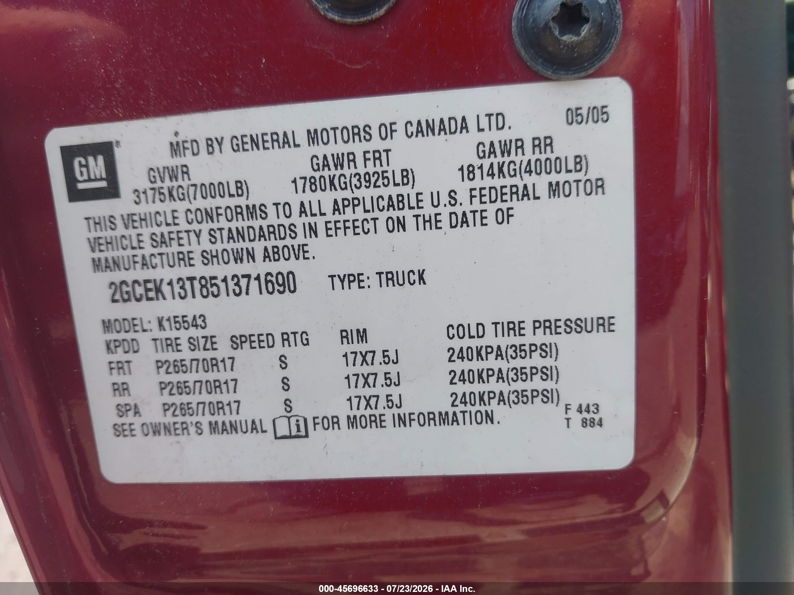 2005 Chevrolet Silverado 1500 Z71 Красный vin: 2GCEK13T851371690