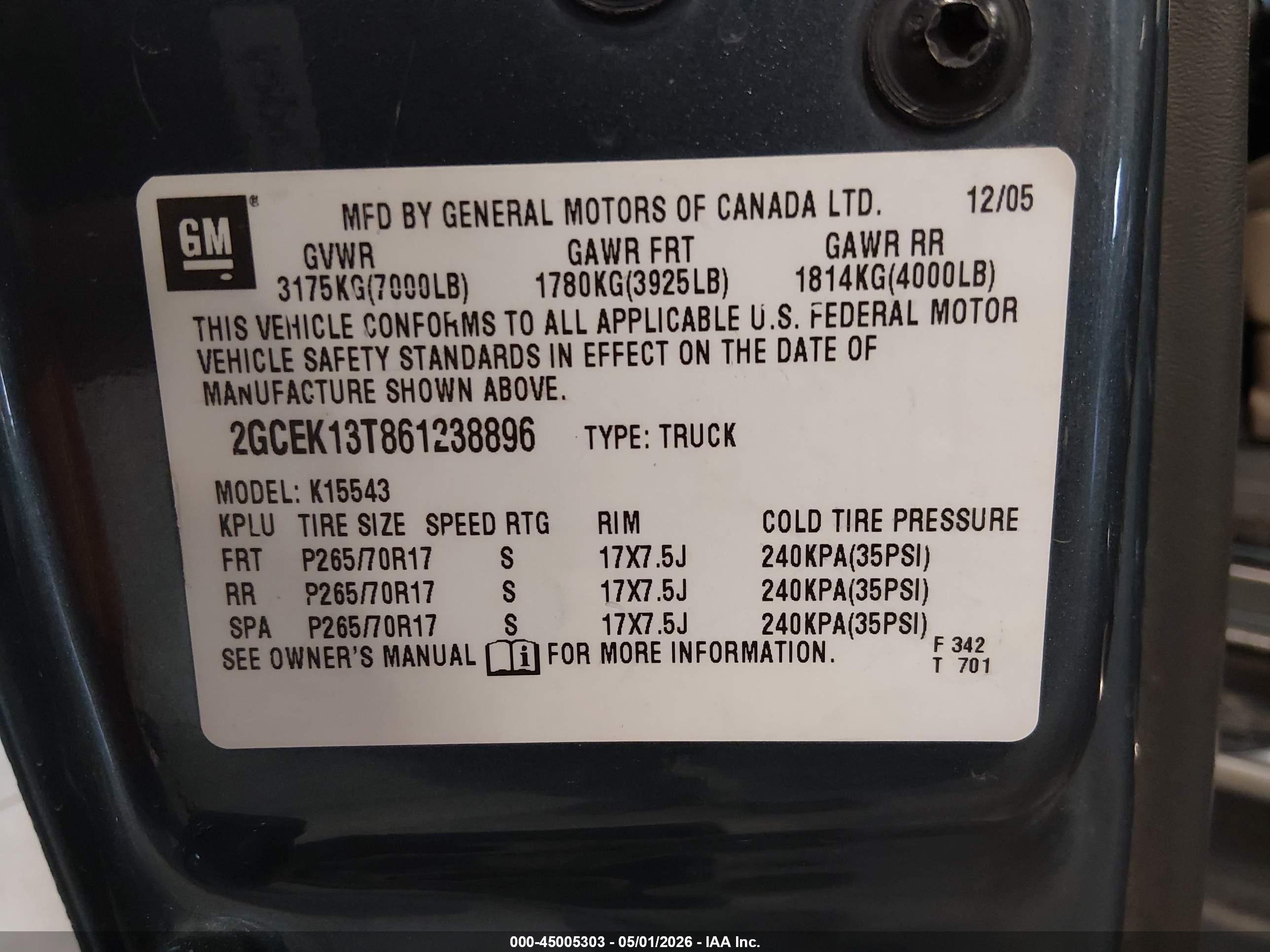 2006 Chevrolet Silverado 1500 Lt1 Blue vin: 2GCEK13T861238896