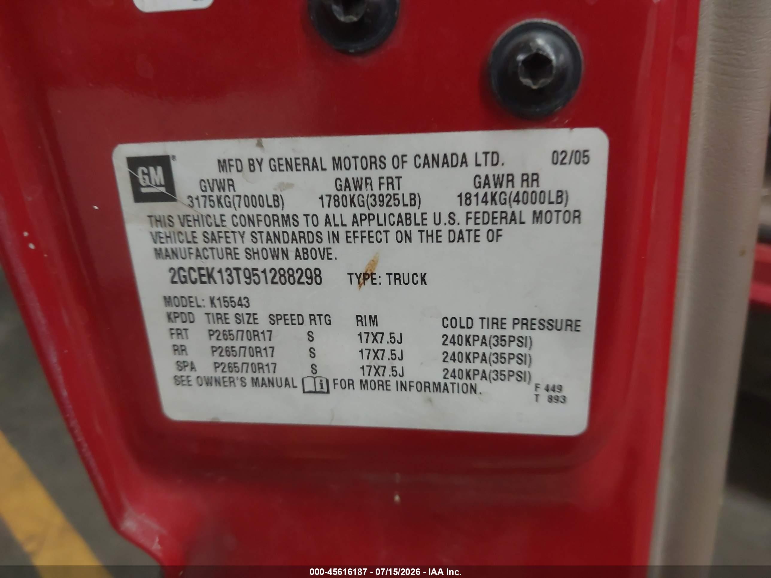 2005 Chevrolet Silverado 1500 Z71 Red vin: 2GCEK13T951288298