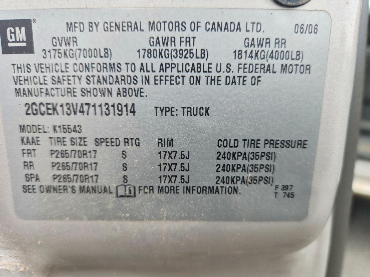 2007 Chevrolet Silverado K1500 Classic Crew Cab Silver vin: 2GCEK13V471131914