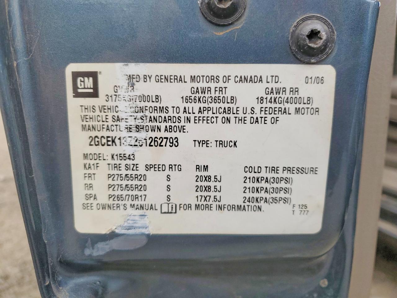 2006 Chevrolet Silverado K1500 Blue vin: 2GCEK13Z261262793