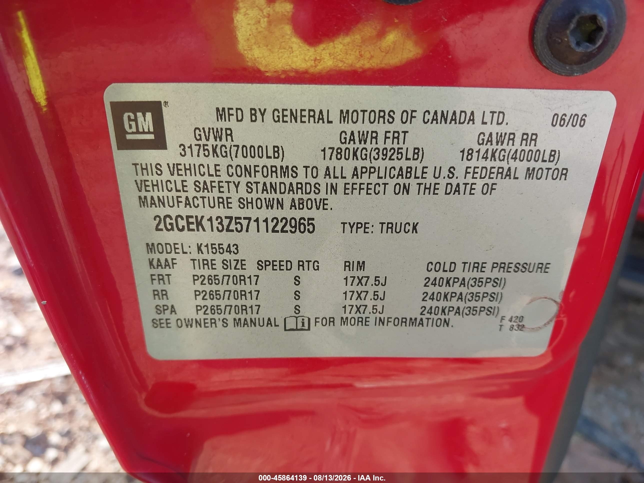 2007 Chevrolet Silverado 1500 Classic Lt2 Red vin: 2GCEK13Z571122965