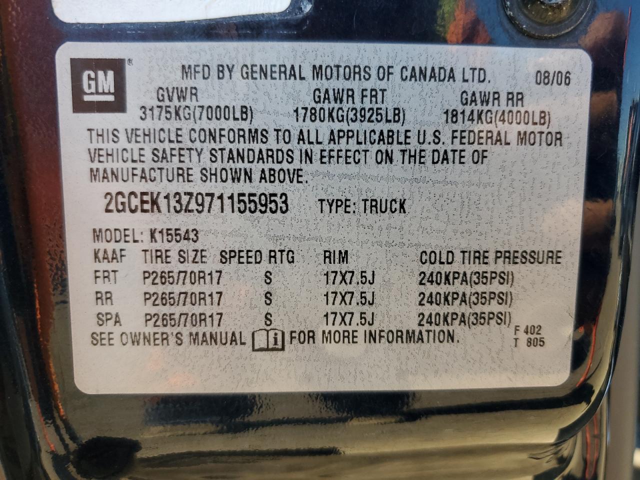 2007 Chevrolet Silverado K1500 Classic Crew Cab Blue vin: 2GCEK13Z971155953