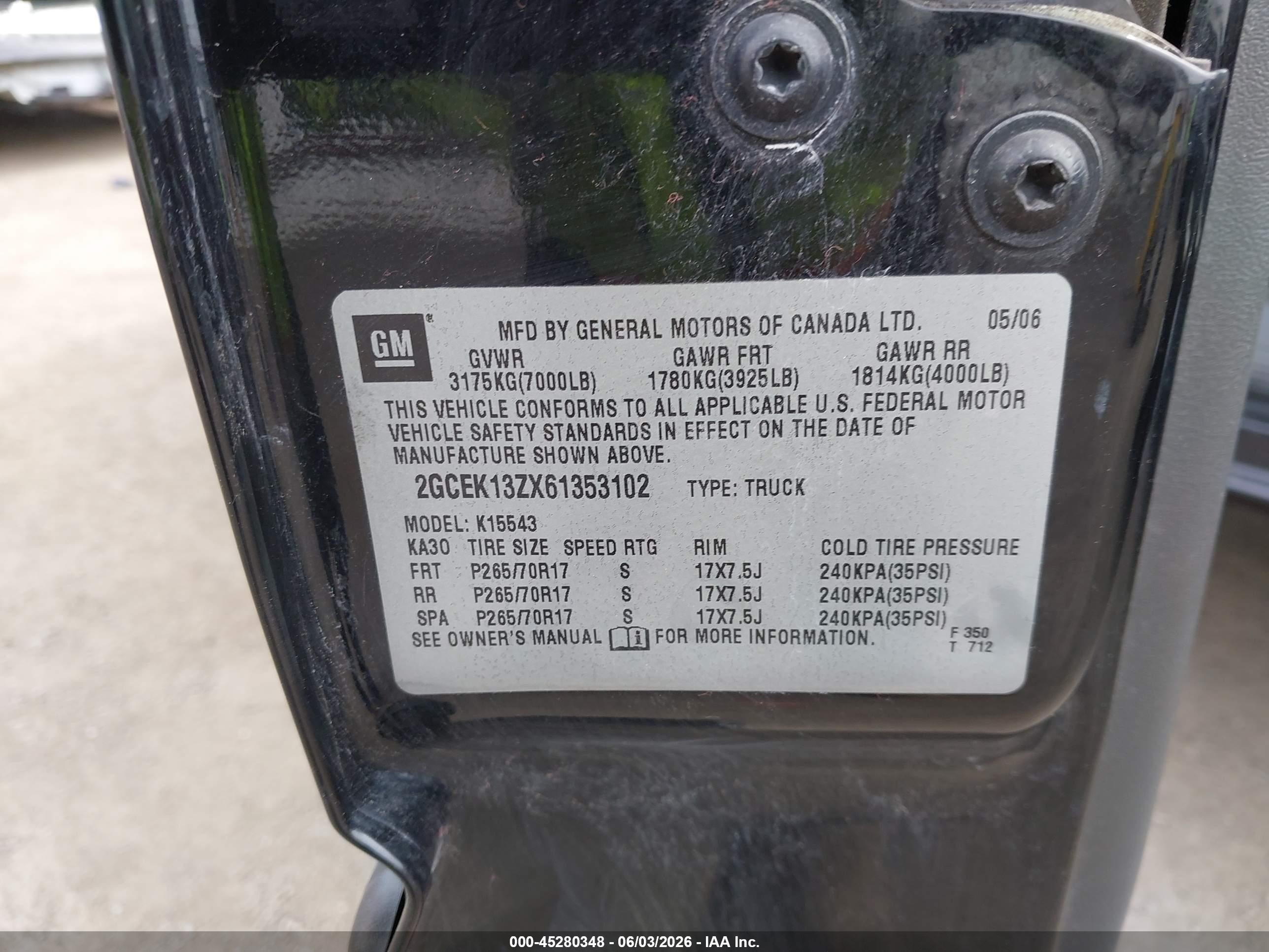 2006 Chevrolet Silverado 1500 Lt1 Black vin: 2GCEK13ZX61353102