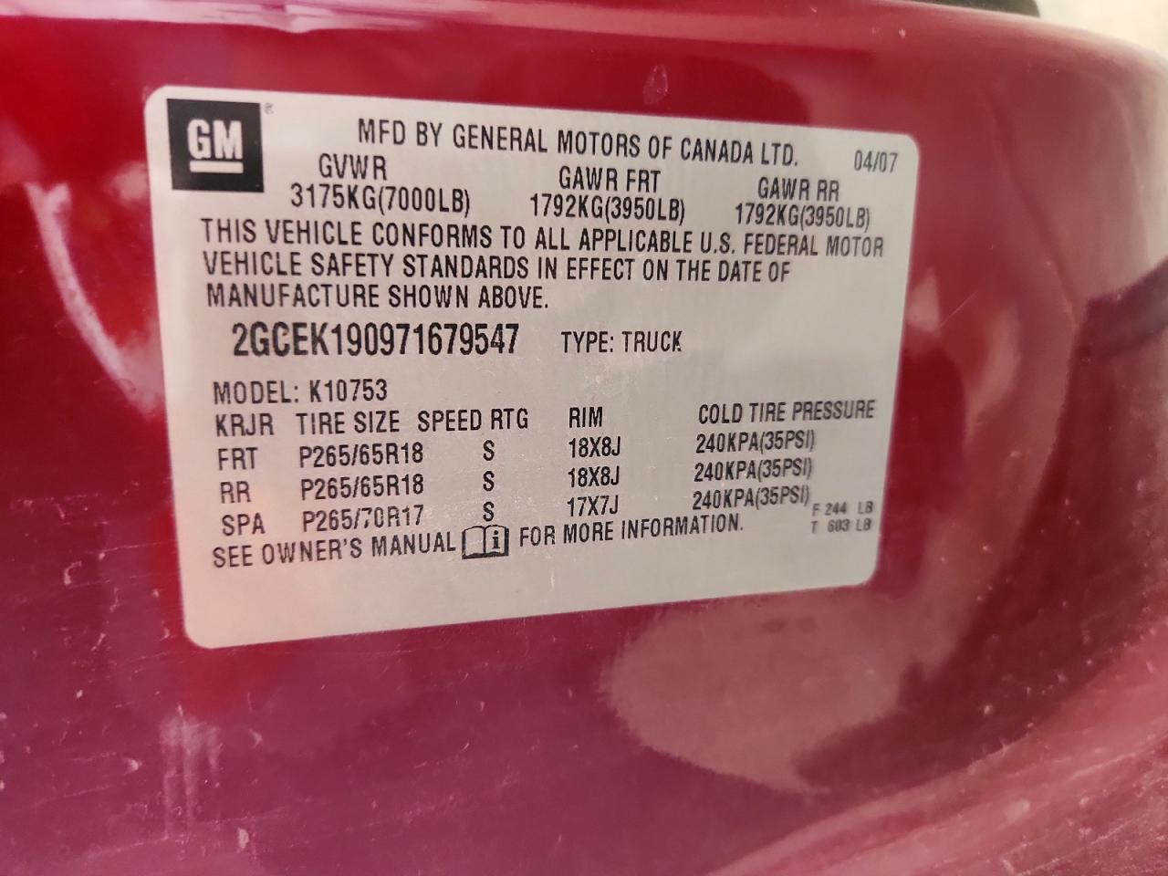 2007 Chevrolet Silverado K1500 Burgundy vin: 2GCEK190971679547