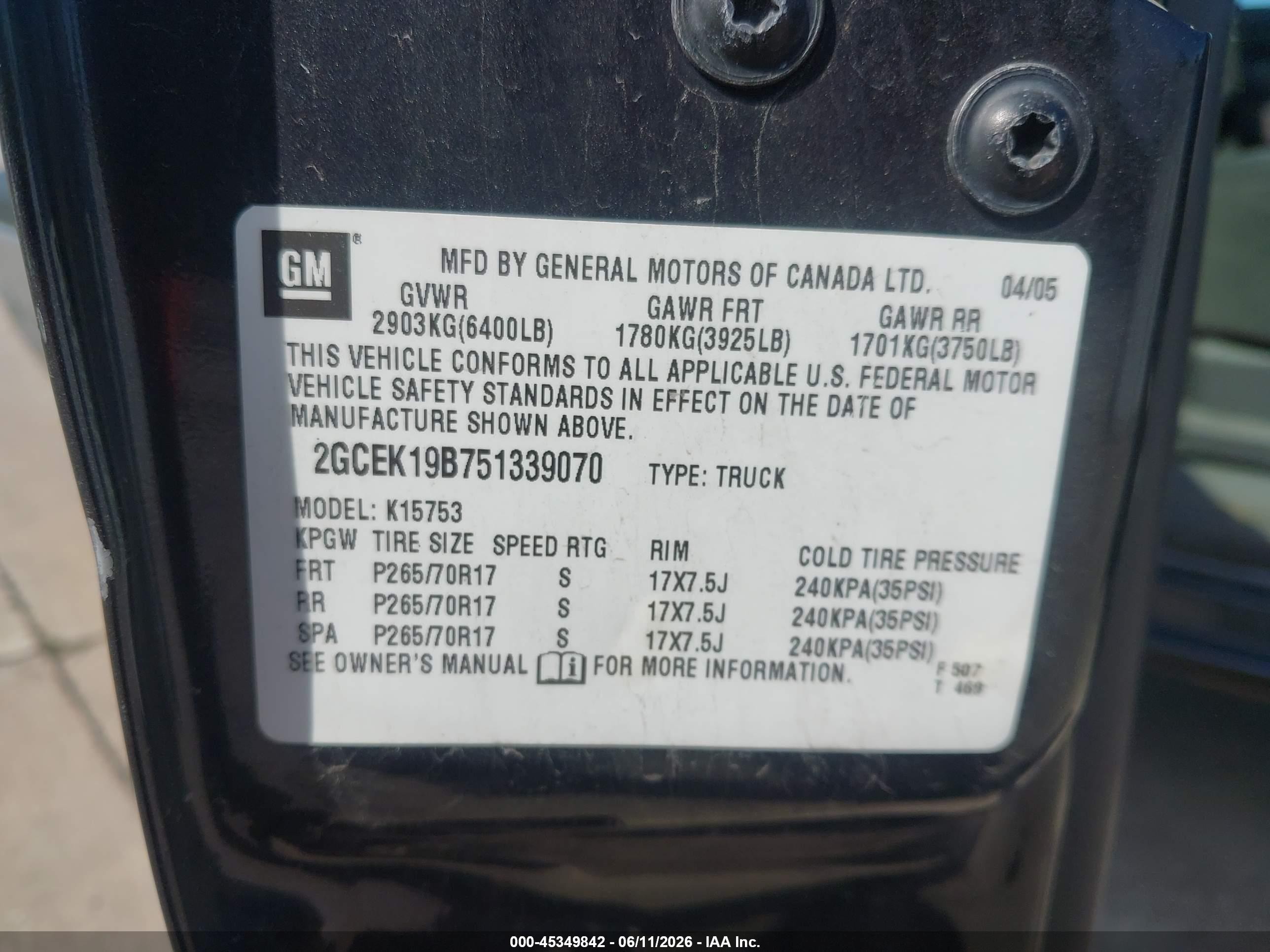 2005 Chevrolet Silverado 1500 Z71 Black vin: 2GCEK19B751339070