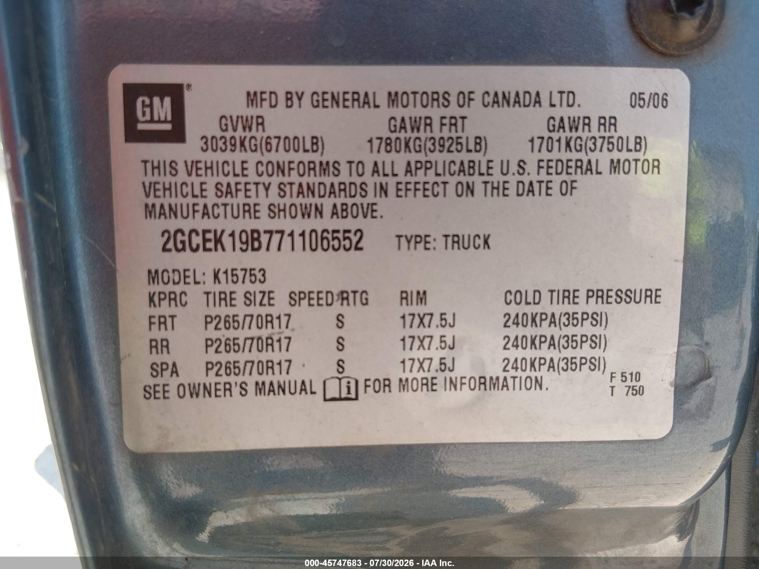 2007 Chevrolet Silverado 1500 Classic Lt3 Blue vin: 2GCEK19B771106552
