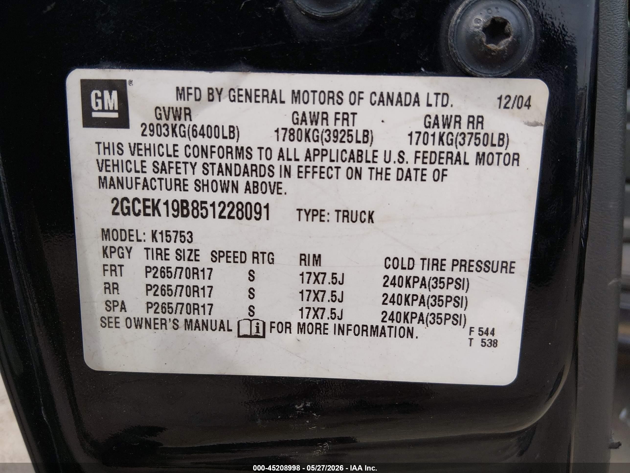 2005 Chevrolet Silverado 1500 Lt Black vin: 2GCEK19B851228091