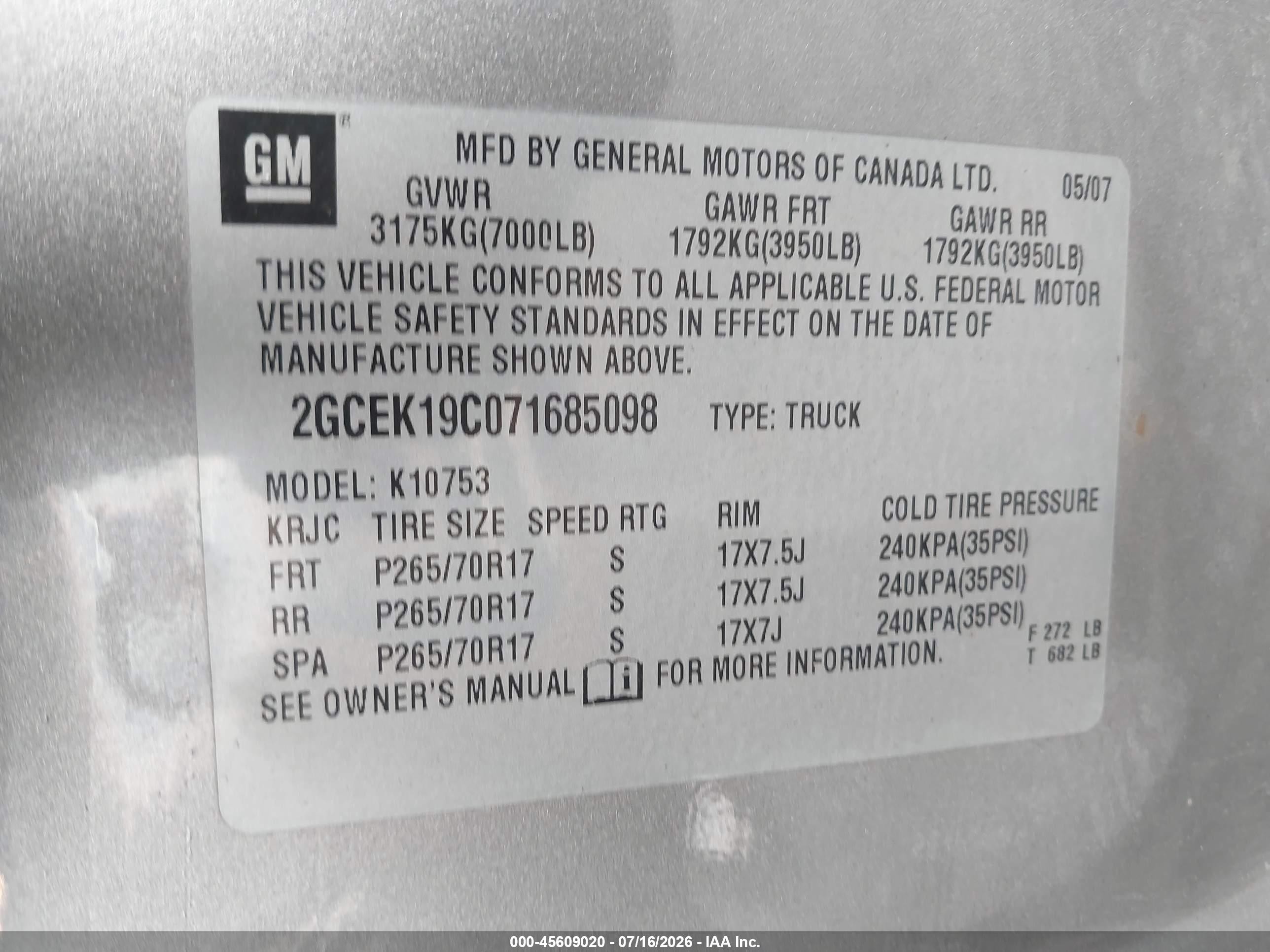 2007 Chevrolet Silverado 1500 Lt1 Tan vin: 2GCEK19C071685098