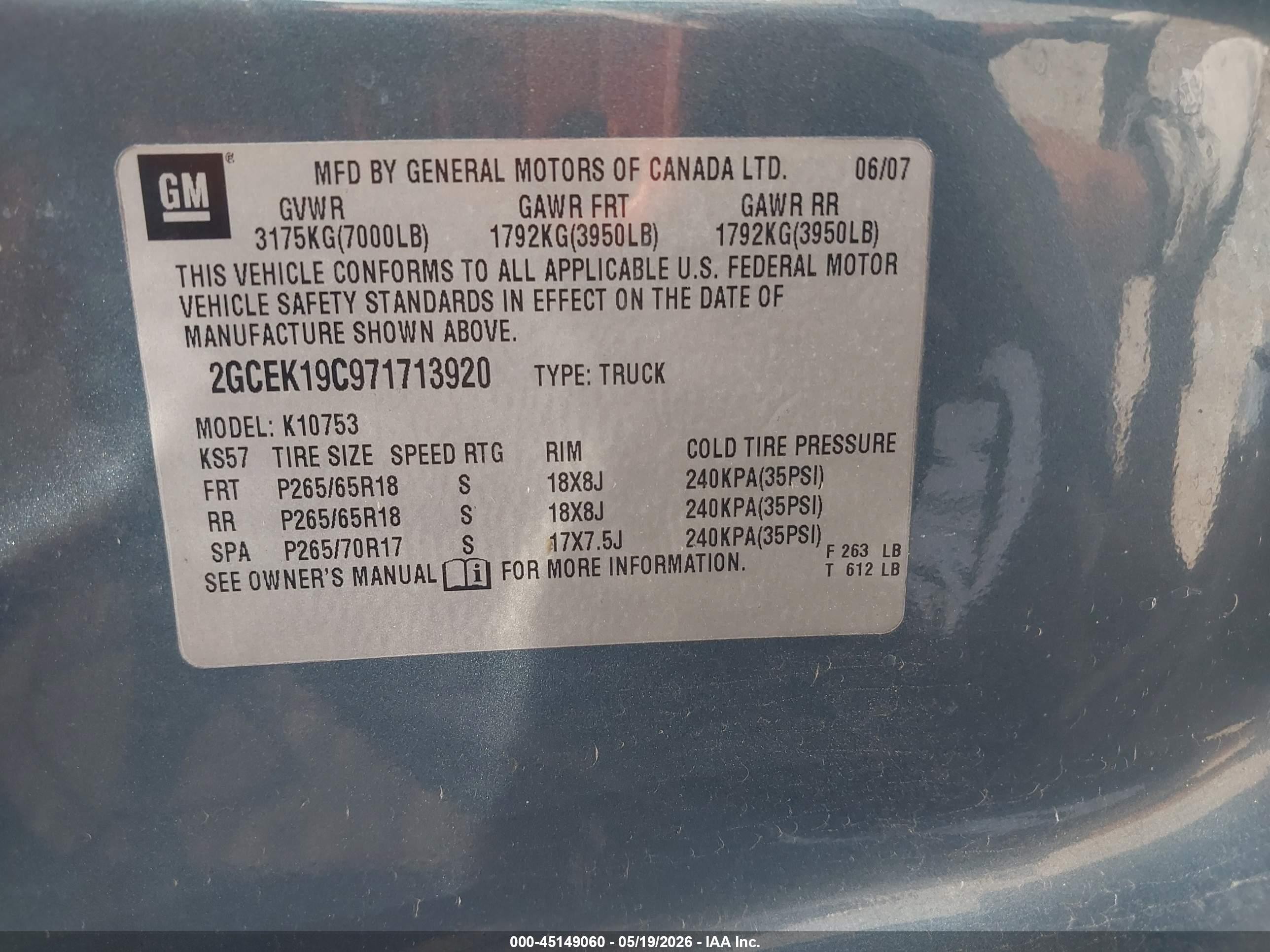 2007 Chevrolet Silverado 1500 Lt1 Blue vin: 2GCEK19C971713920