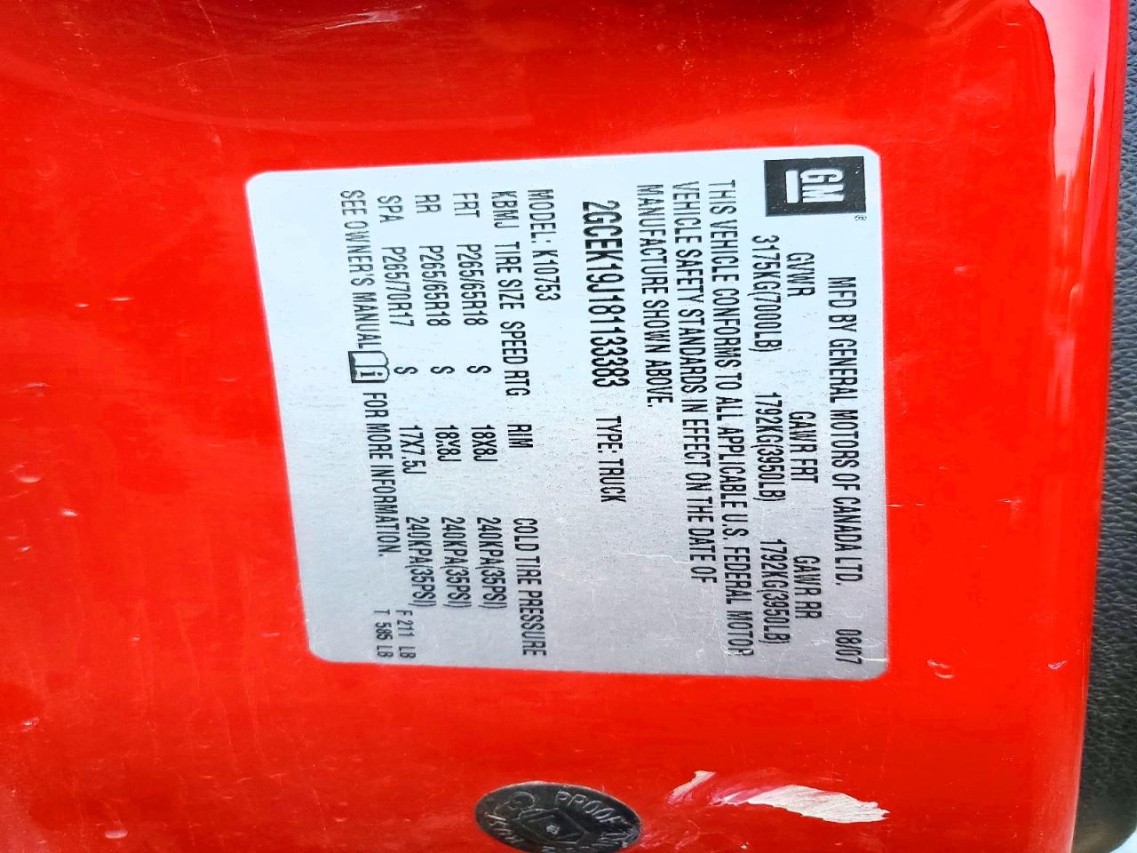 2008 Chevrolet Silverado Red vin: 2GCEK19J181133383