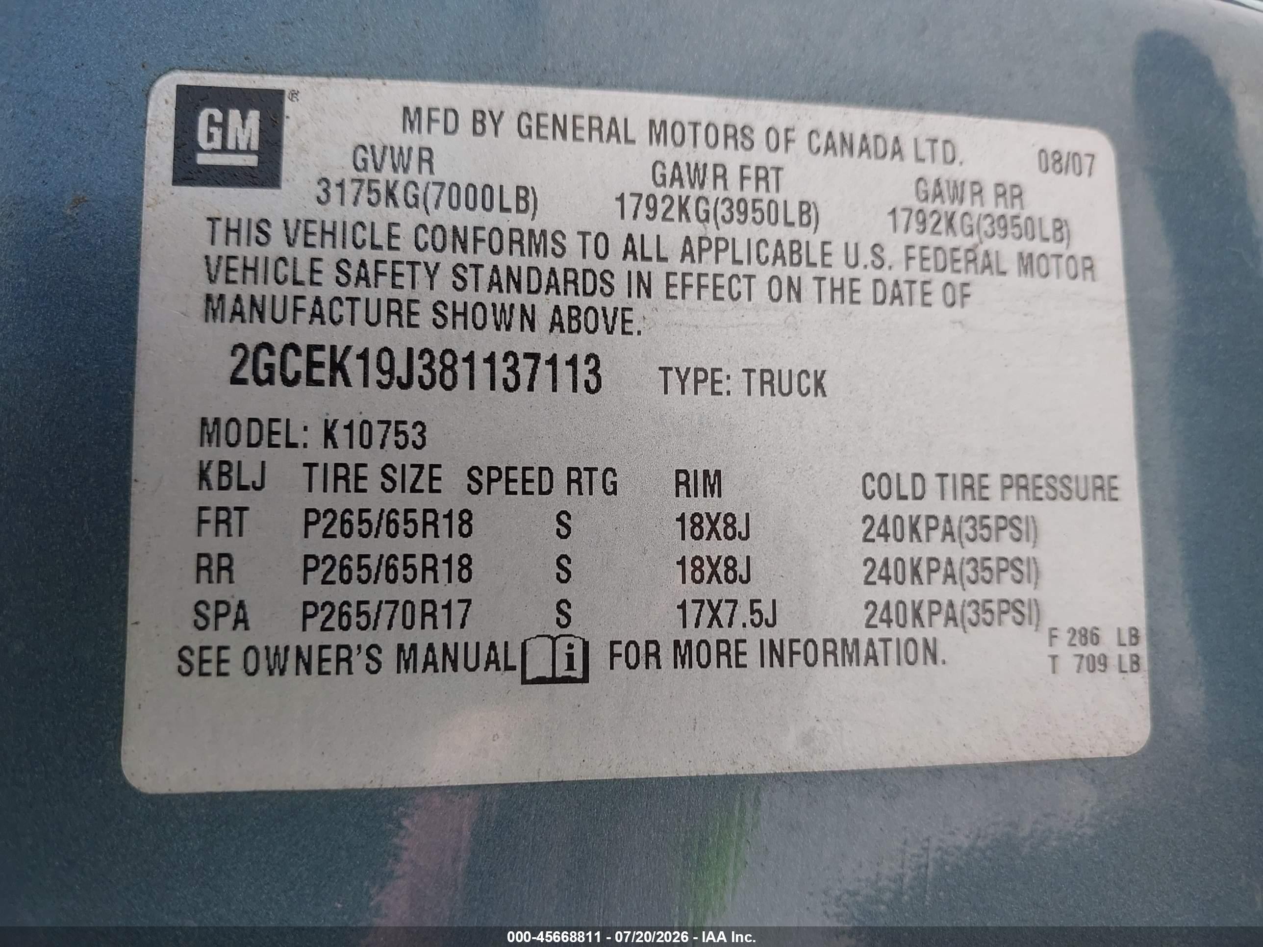 2008 Chevrolet Silverado 1500 Ltz Blue vin: 2GCEK19J381137113