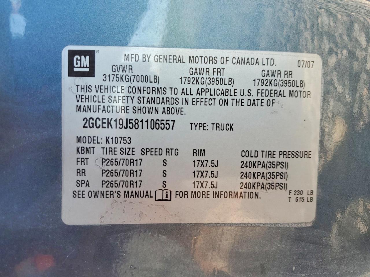2008 Chevrolet Silverado K1500 Blue vin: 2GCEK19J581106557