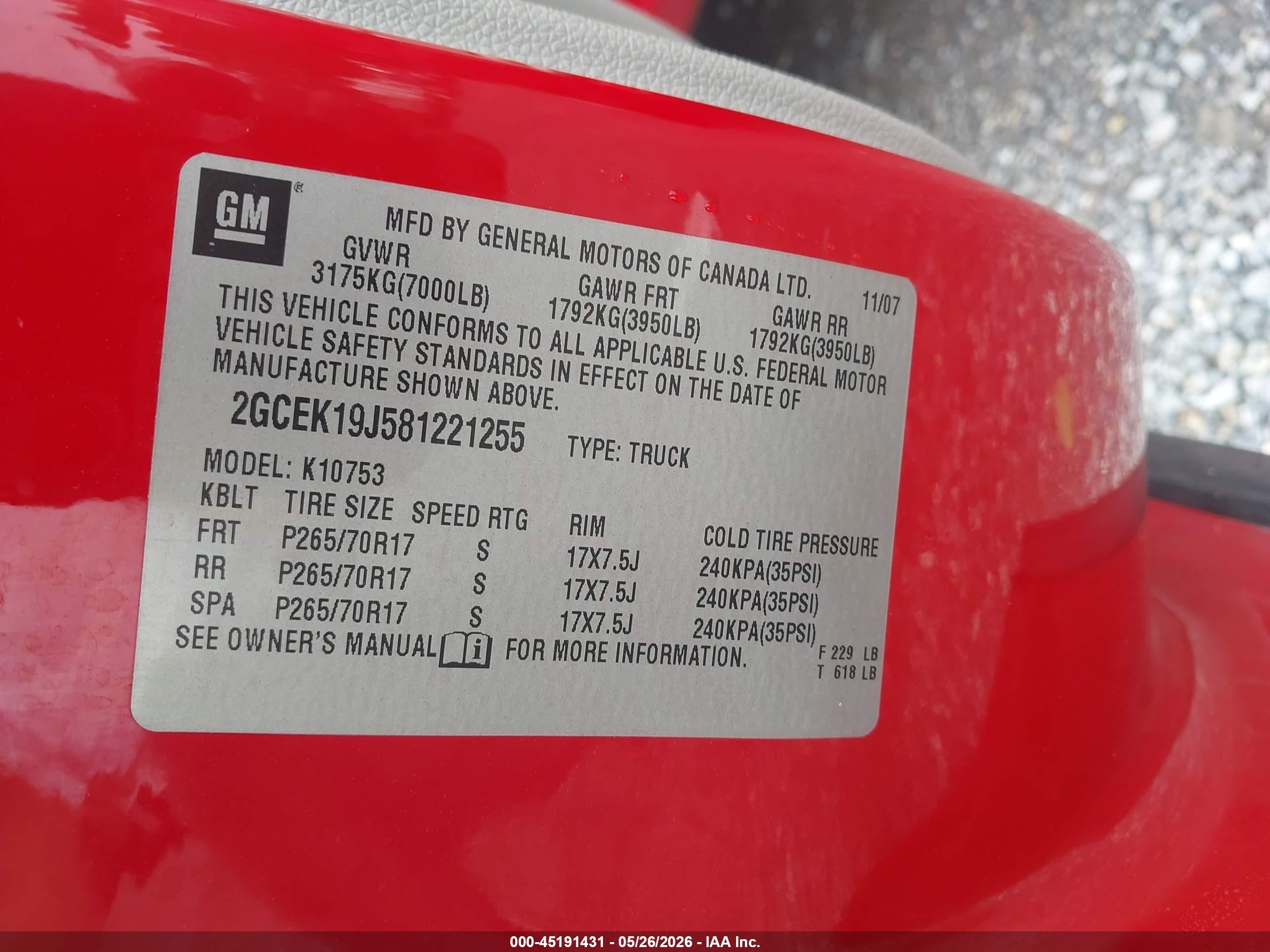 2008 Chevrolet Silverado 1500 Lt1 Red vin: 2GCEK19J581221255