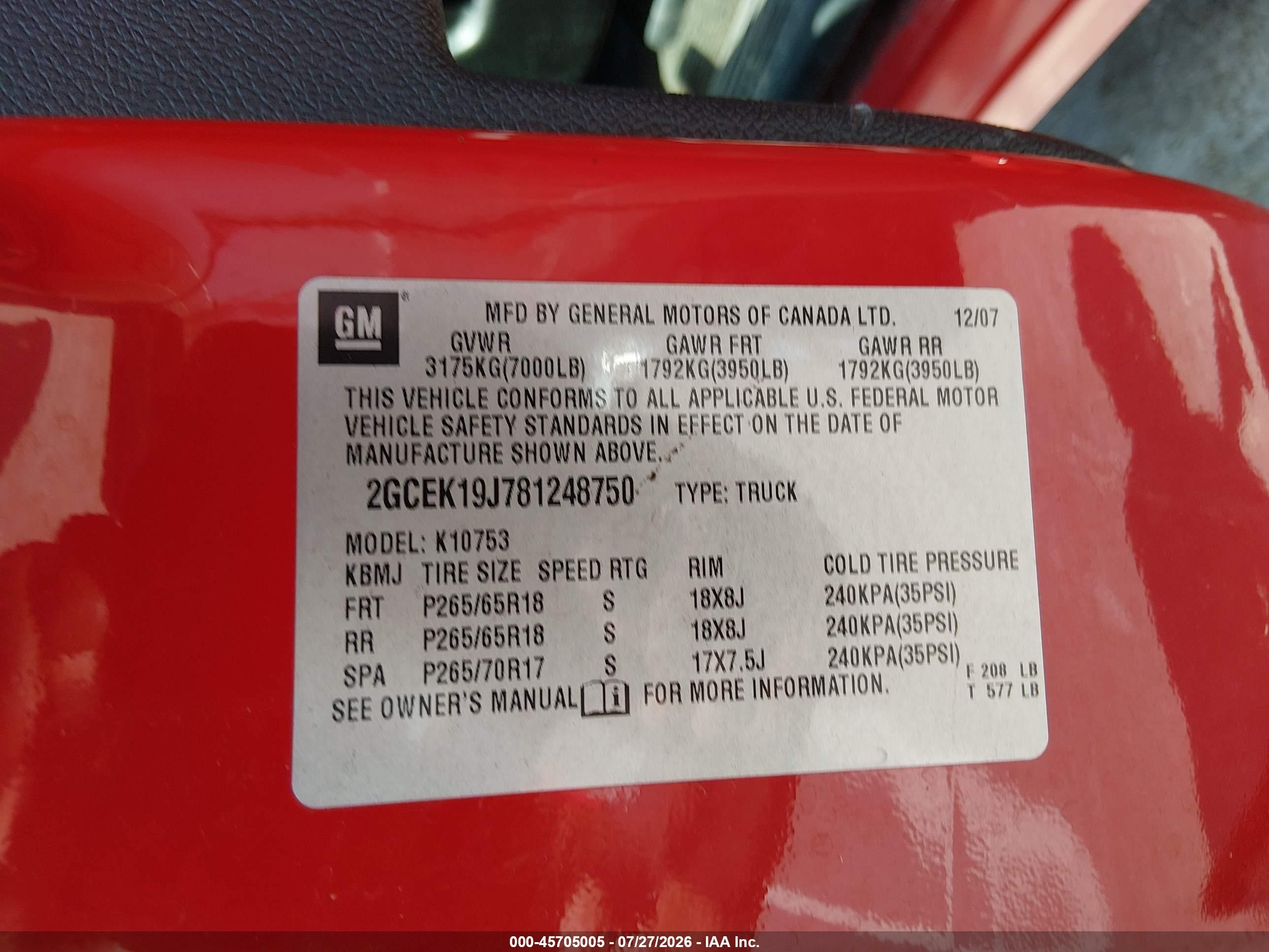 2008 Chevrolet Silverado 1500 Lt1 Red vin: 2GCEK19J781248750