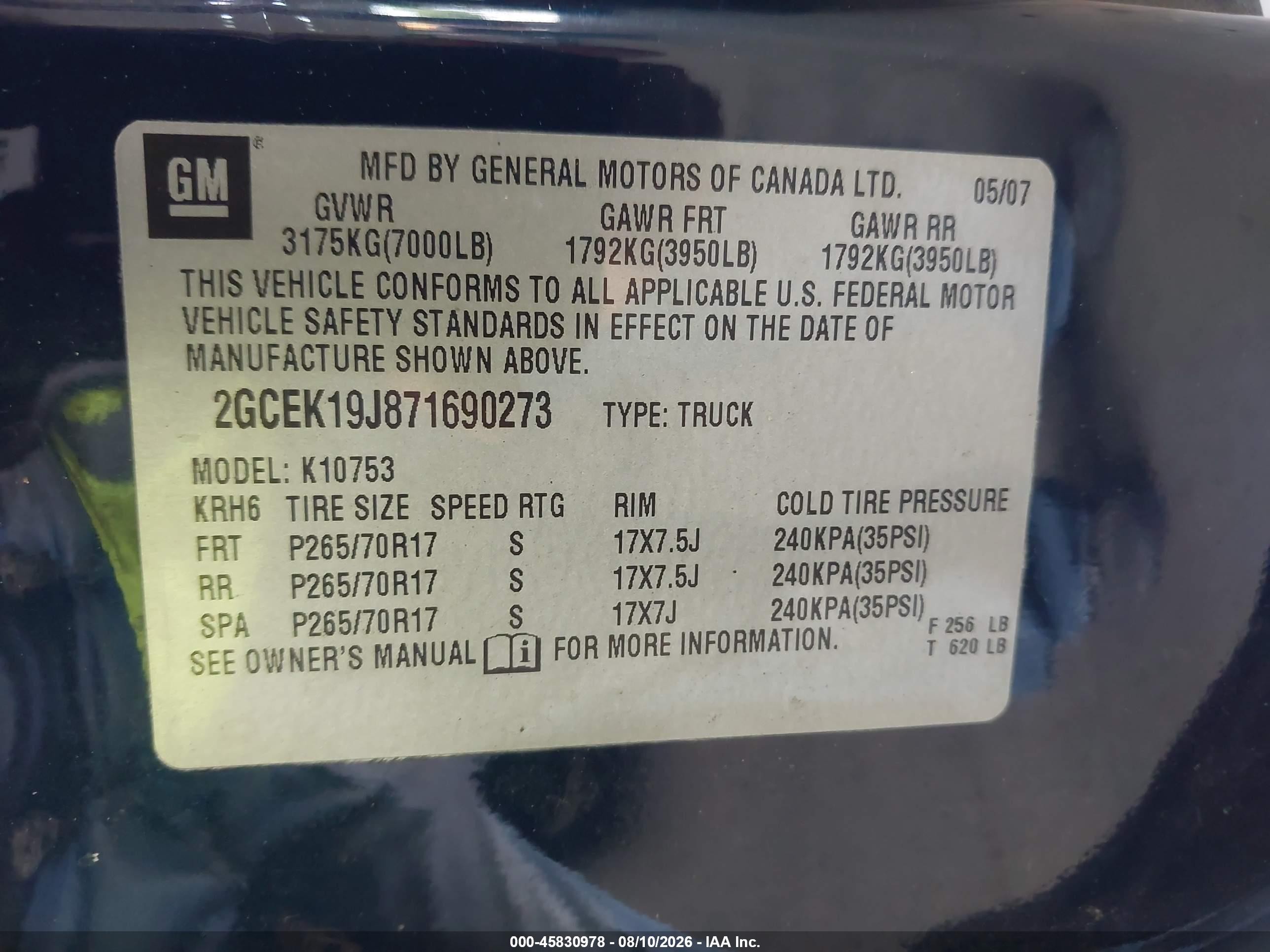 2007 Chevrolet Silverado 1500 Lt1 Navy vin: 2GCEK19J871690273