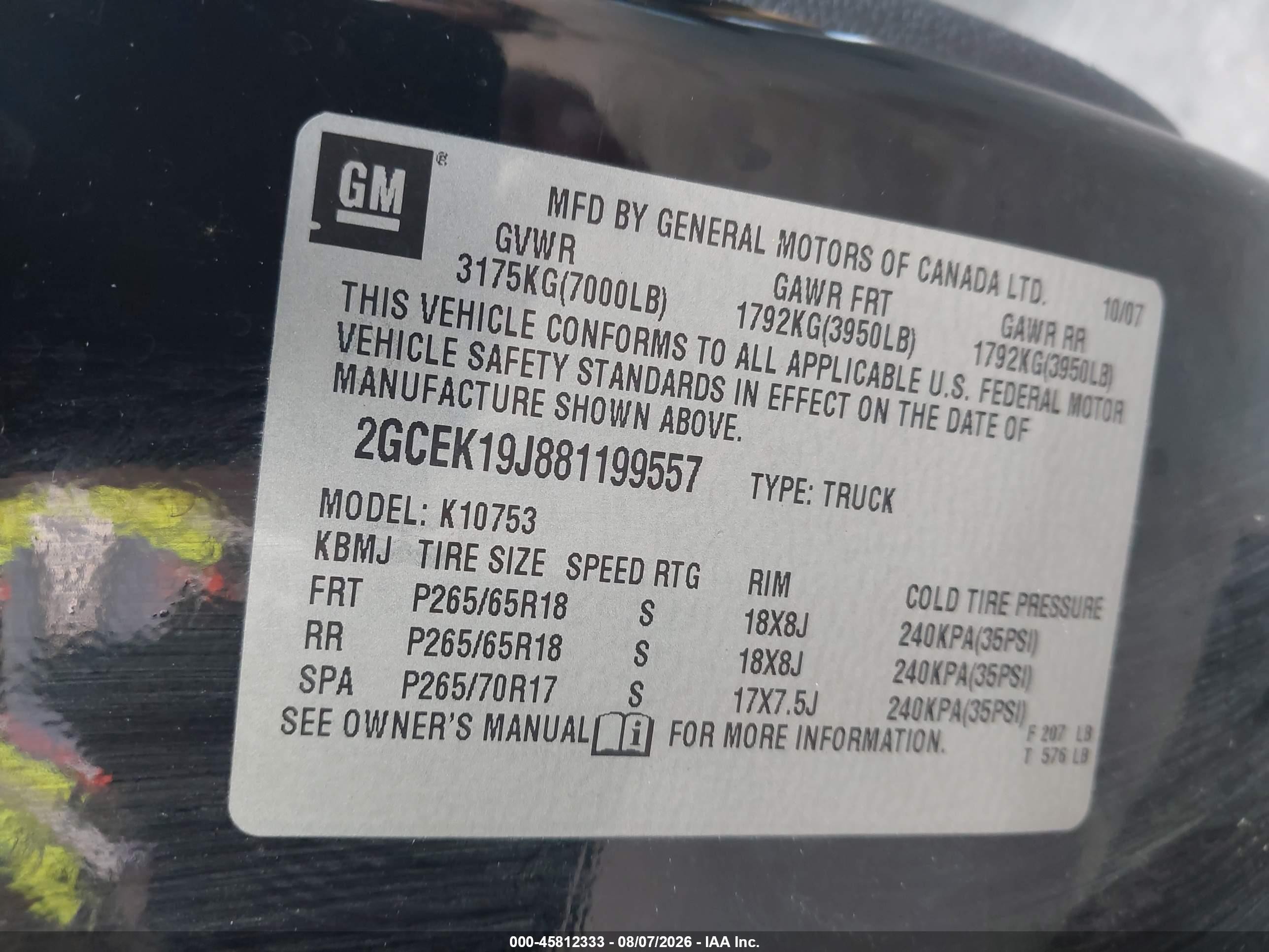 2008 Chevrolet Silverado 1500 Lt1 Black vin: 2GCEK19J881199557