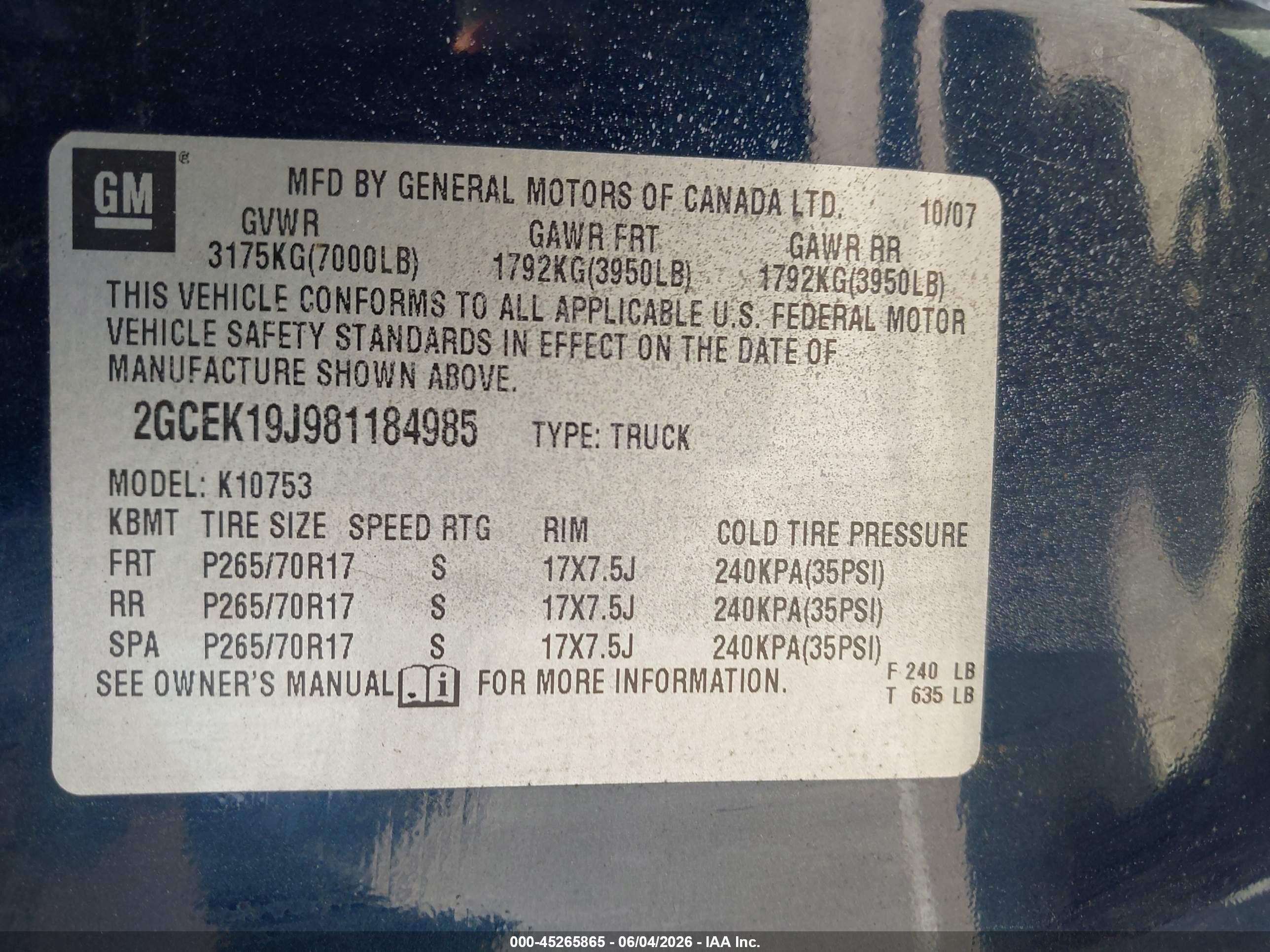 2008 Chevrolet Silverado 1500 Lt1 Blue vin: 2GCEK19J981184985