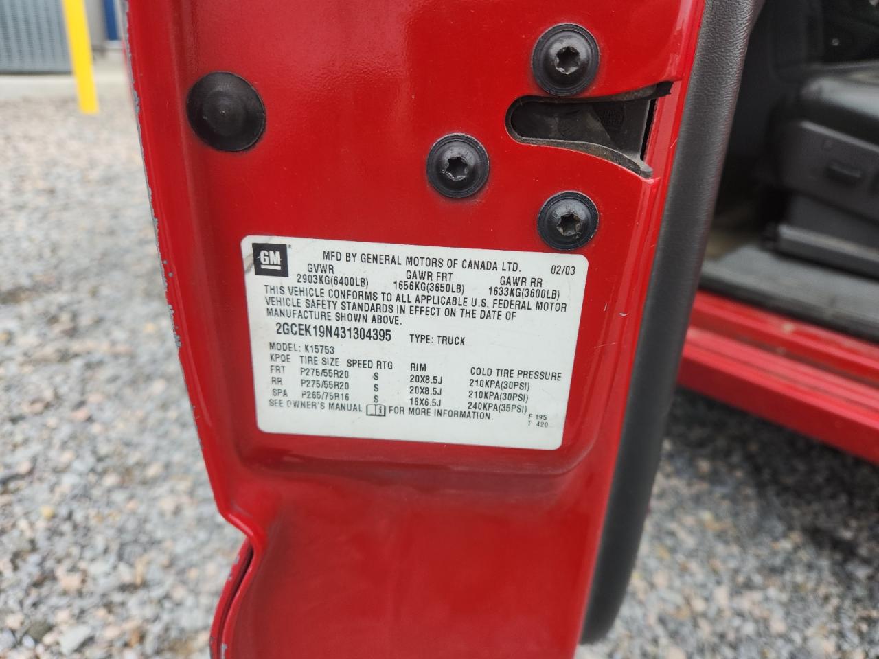 2003 Chevrolet Silverado K1500 Red vin: 2GCEK19N431304395