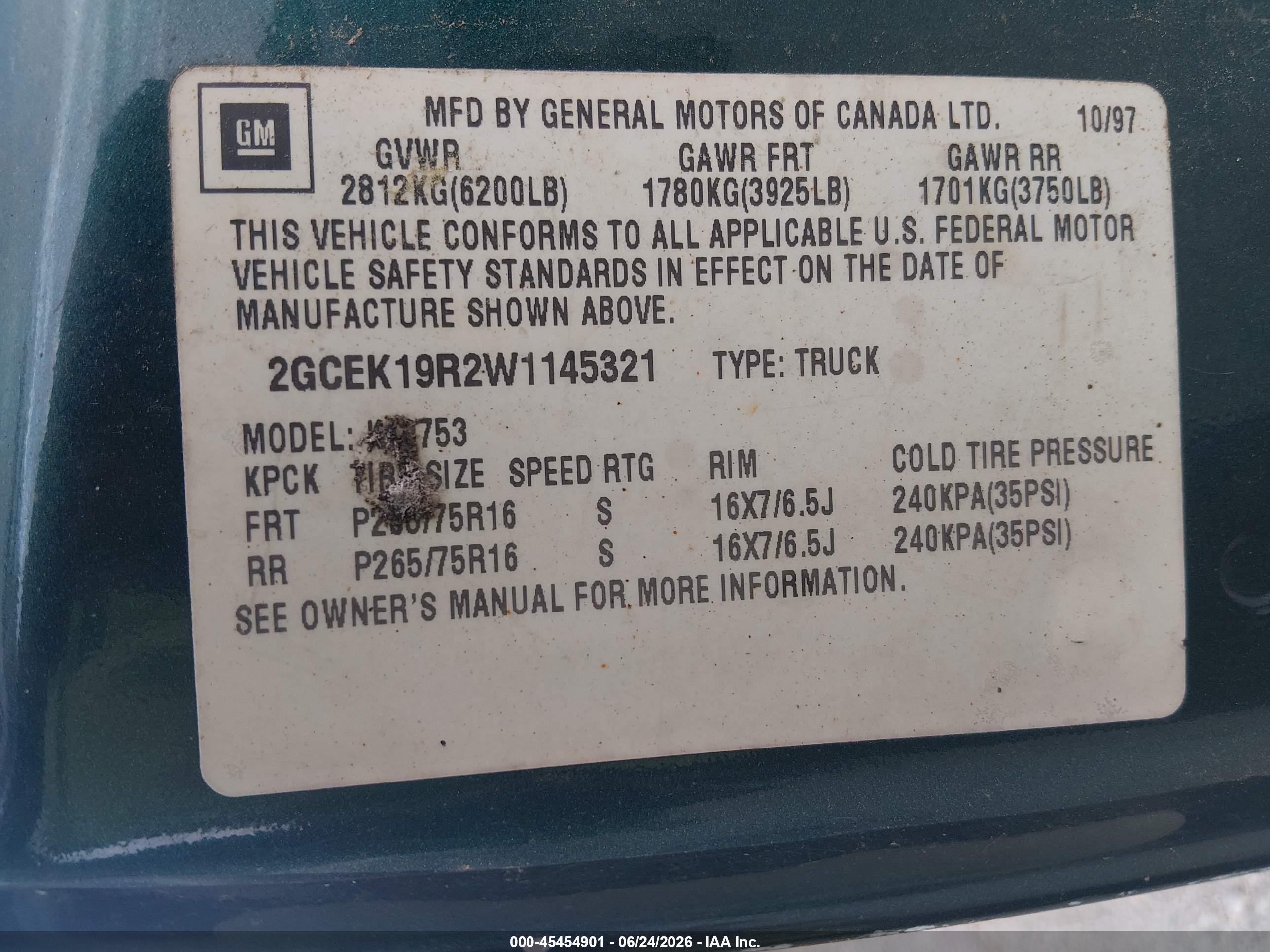 1998 Chevrolet C/k 1500 Fleetside Green vin: 2GCEK19R2W1145321