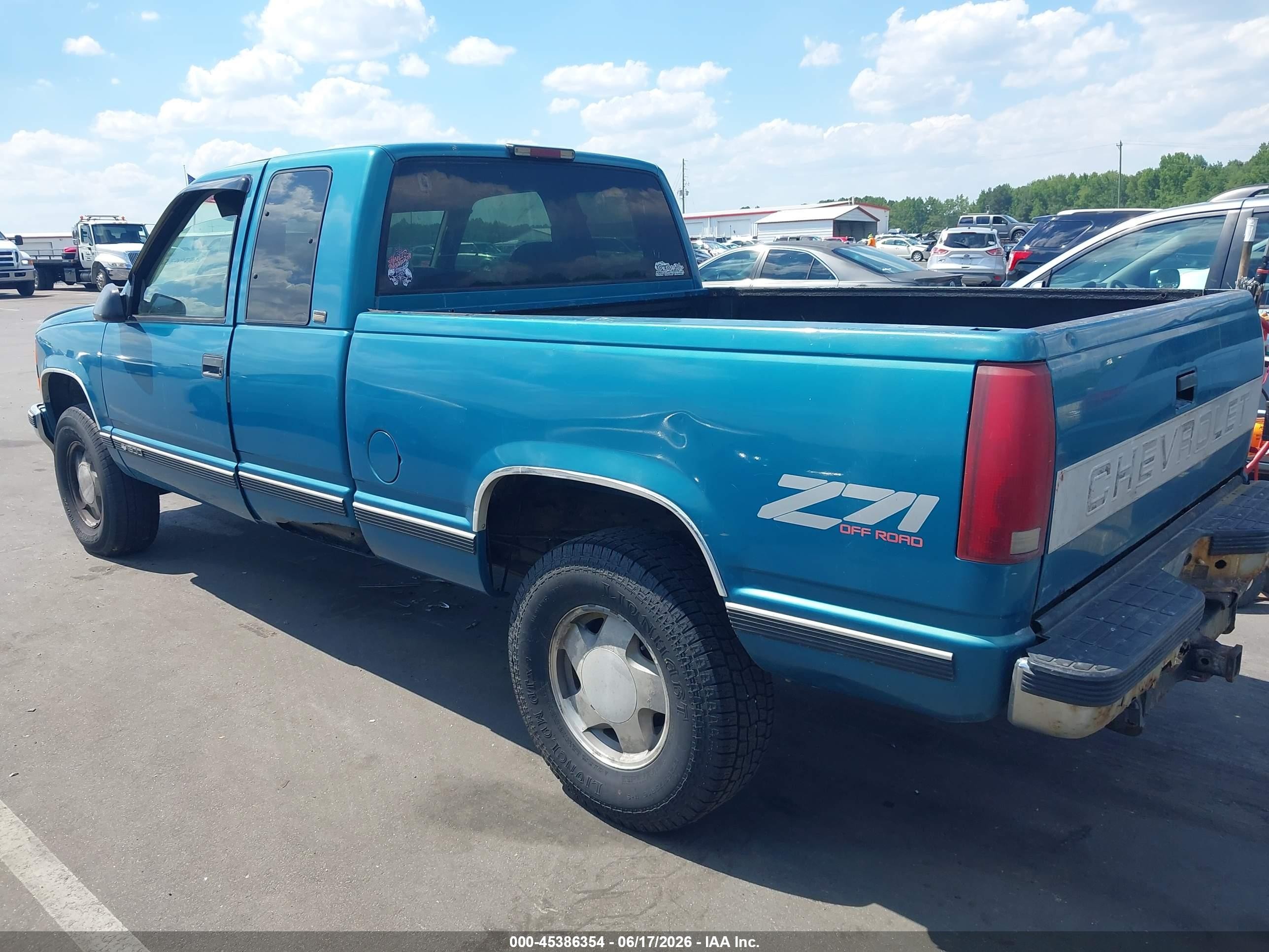 1997 Chevrolet K1500 Fleetside Бирюзовый vin: 2GCEK19R5V1129502