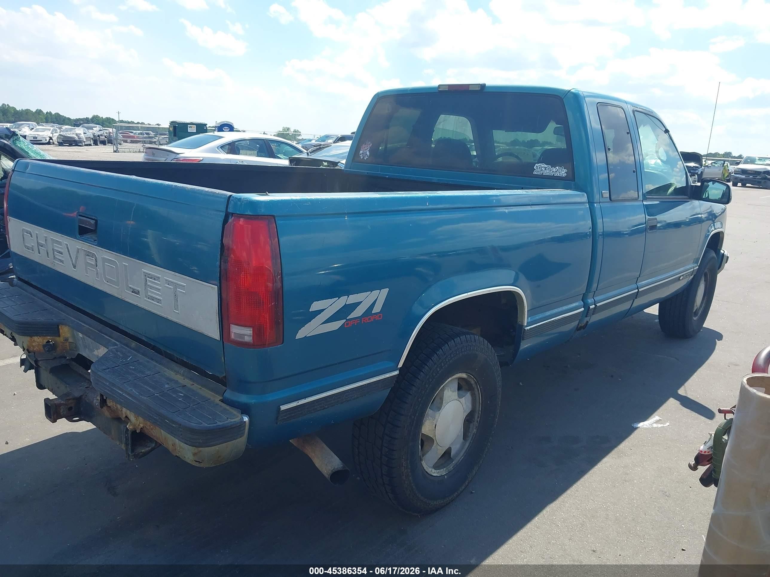 1997 Chevrolet K1500 Fleetside Бирюзовый vin: 2GCEK19R5V1129502