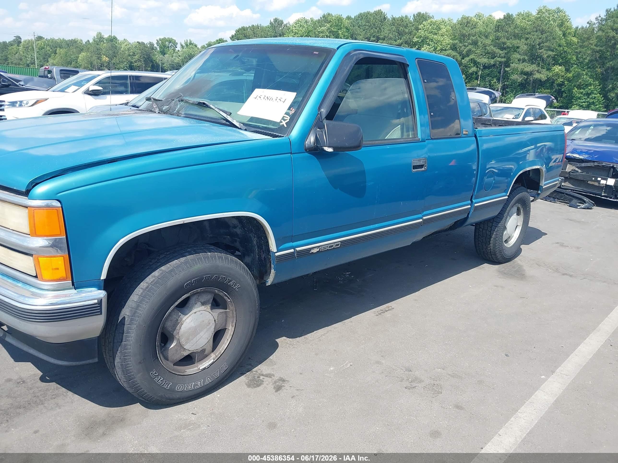 1997 Chevrolet K1500 Fleetside Бирюзовый vin: 2GCEK19R5V1129502