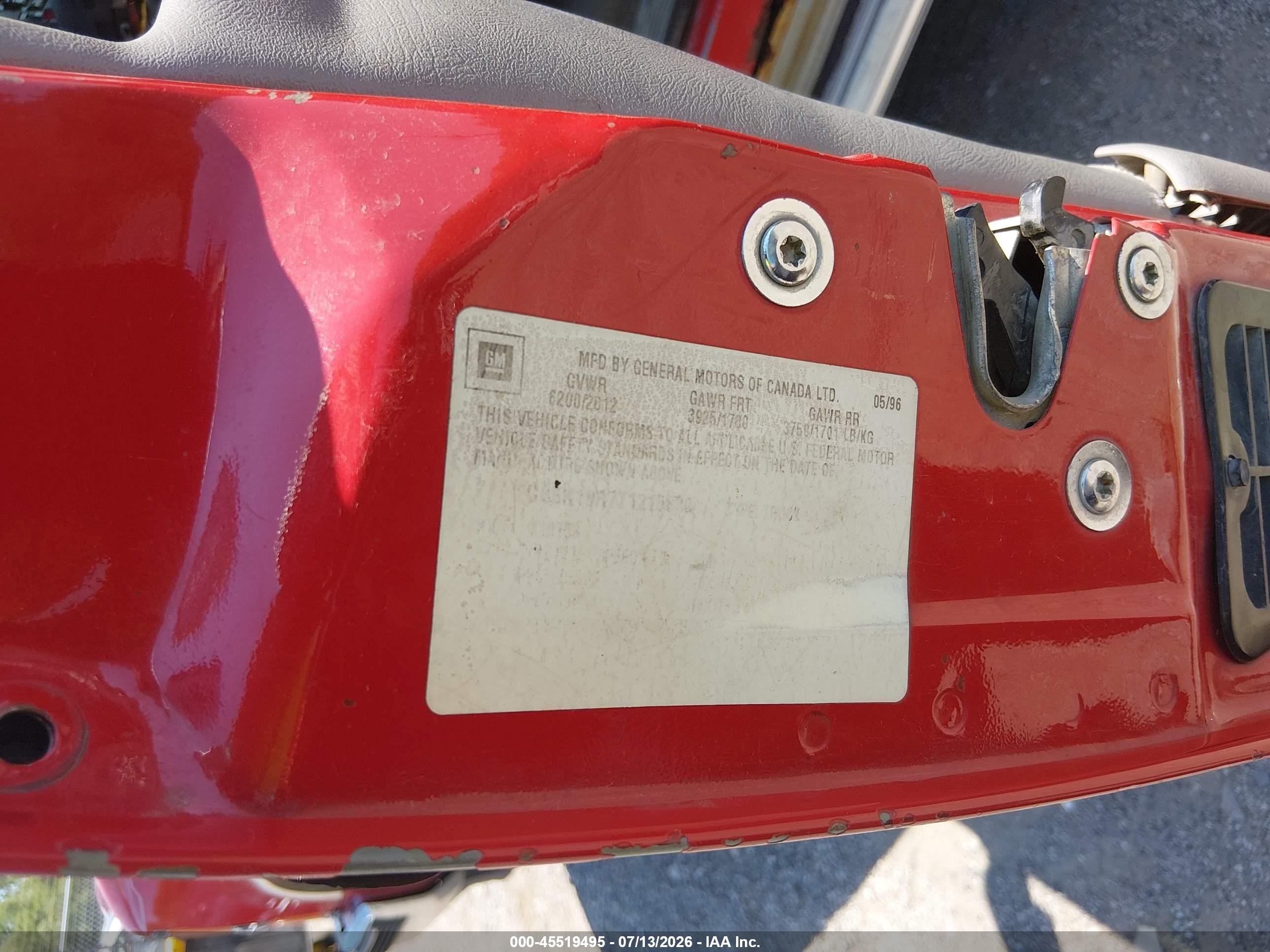 1996 Chevrolet Gmt-400 K1500 Red vin: 2GCEK19R7T1215830