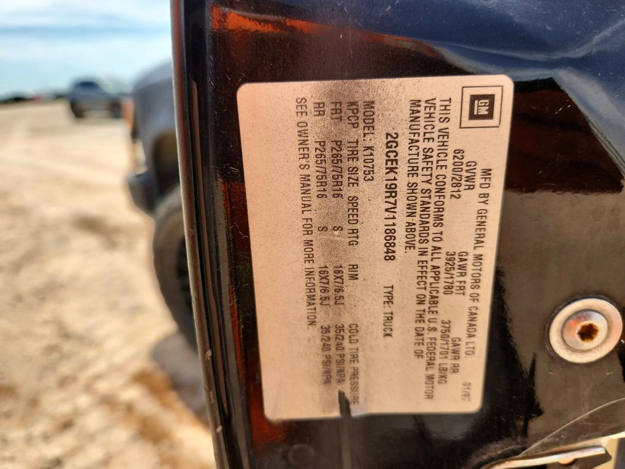 1997 Chevrolet Gmt-400 K1500 Black vin: 2GCEK19R7V1186848