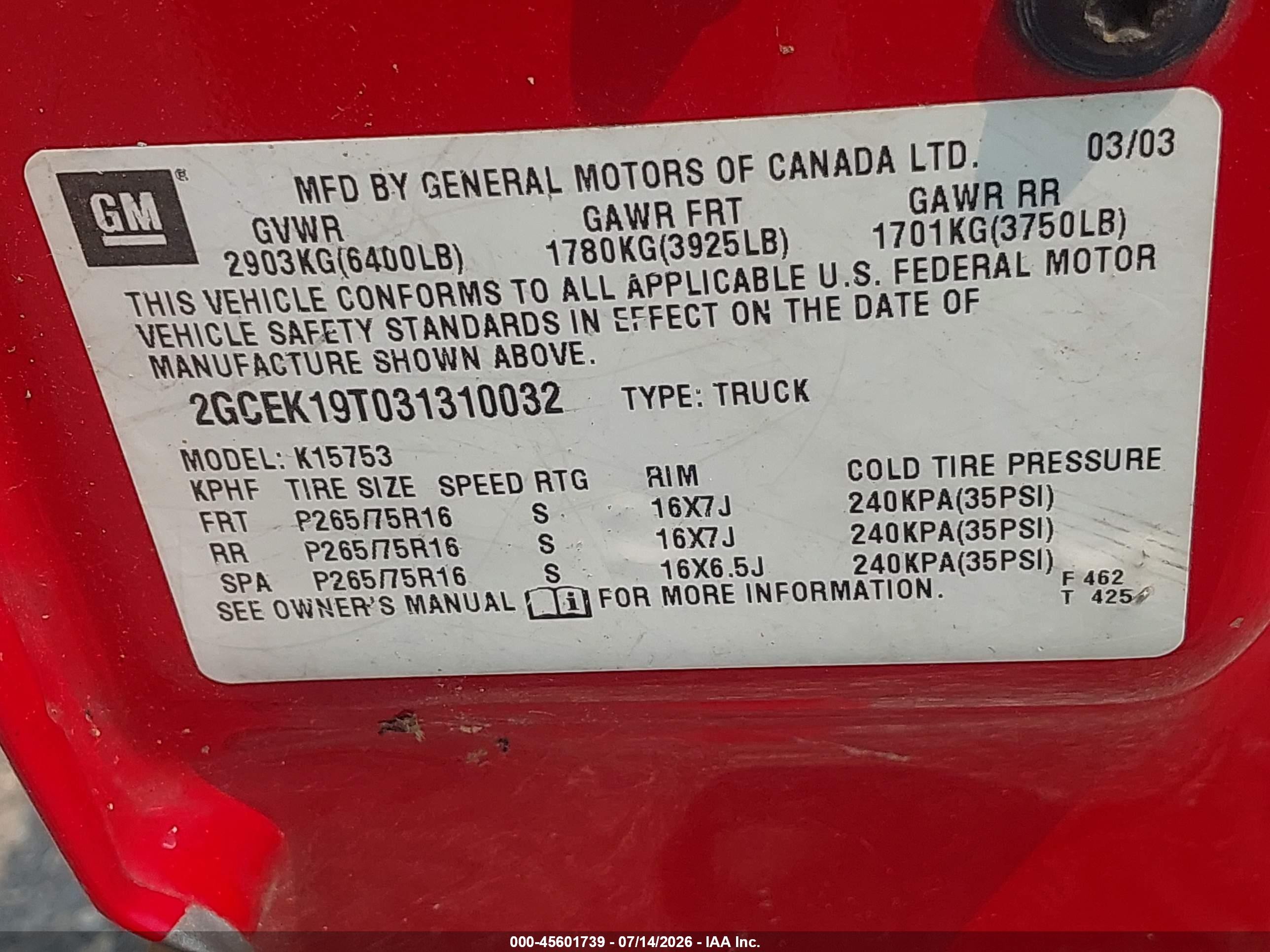 2003 Chevrolet Silverado 1500 Ls Red vin: 2GCEK19T031310032