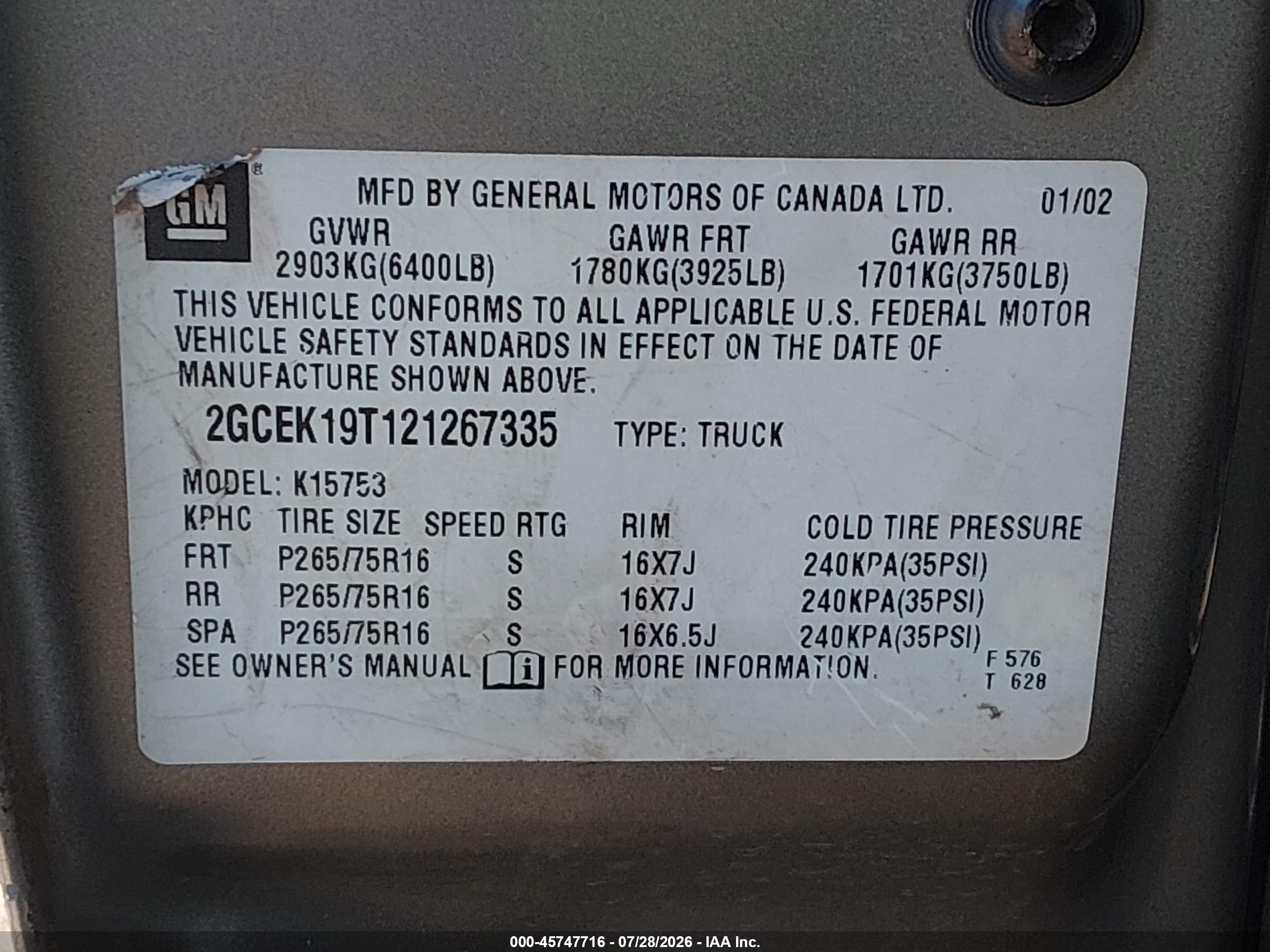 2002 Chevrolet Silverado 1500 Lt Champagne vin: 2GCEK19T121267335