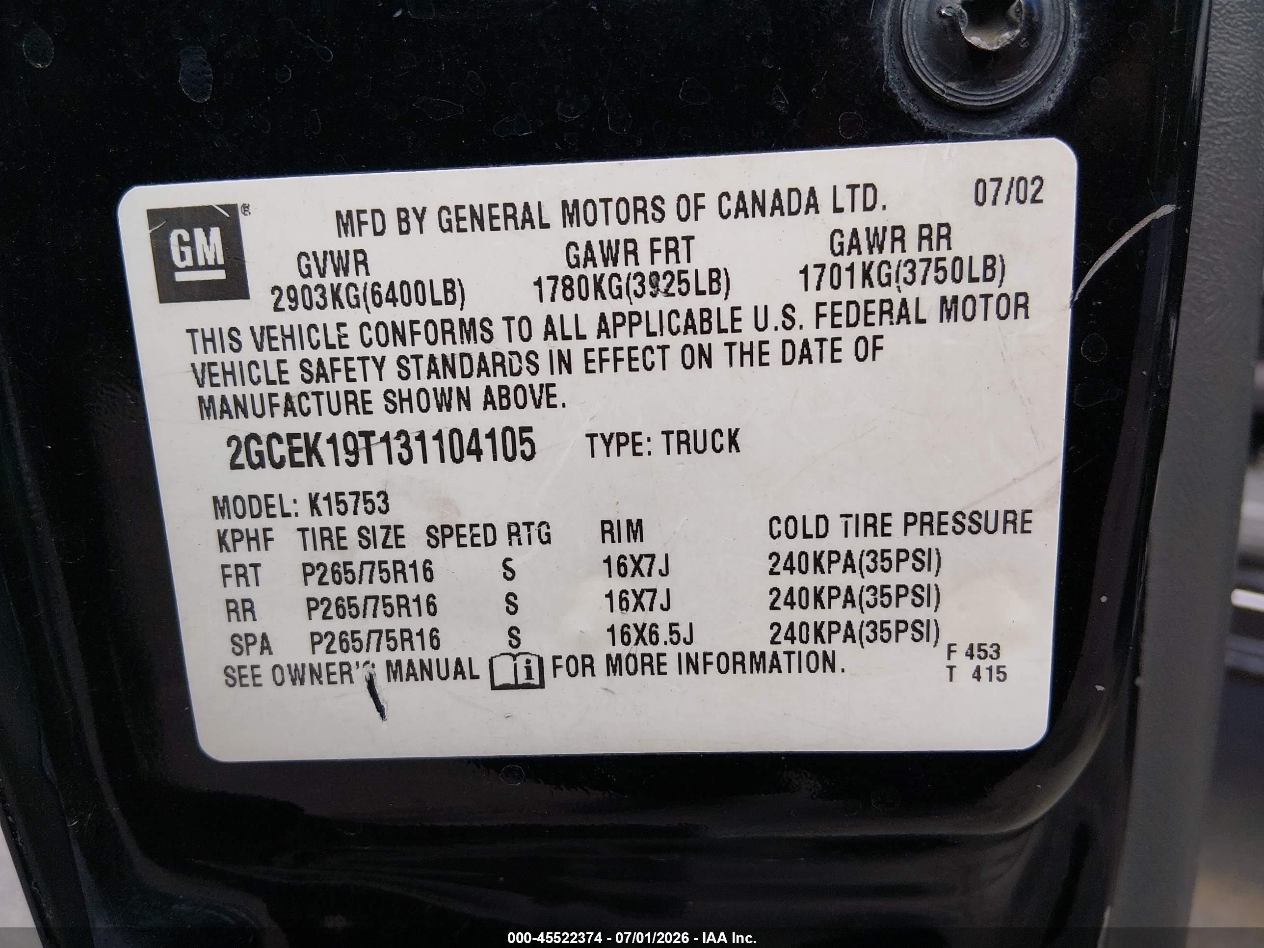 2003 Chevrolet Silverado 1500 Ls Black vin: 2GCEK19T131104105
