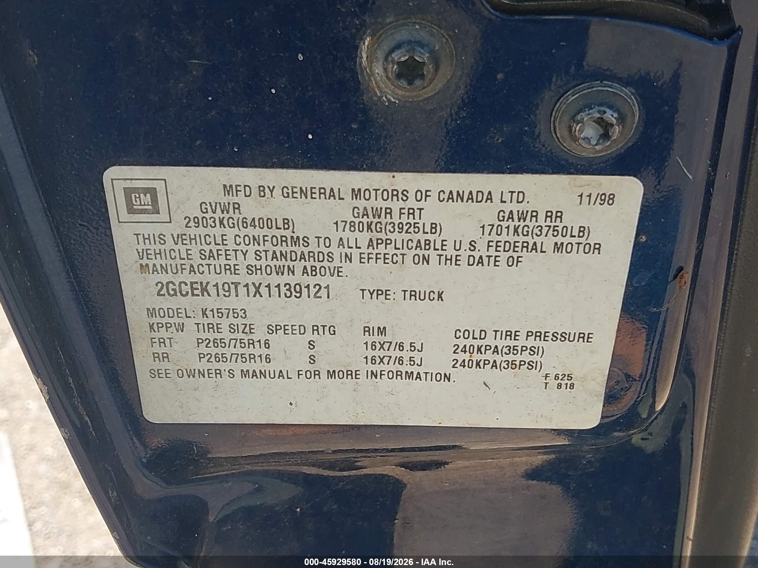 1999 Chevrolet Silverado 1500 Ls Blue vin: 2GCEK19T1X1139121