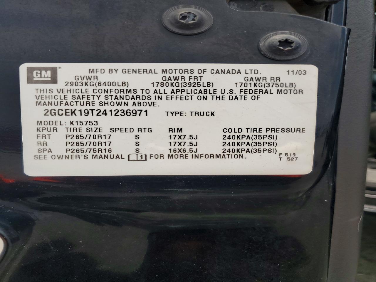 2004 Chevrolet Silverado K1500 Black vin: 2GCEK19T241236971