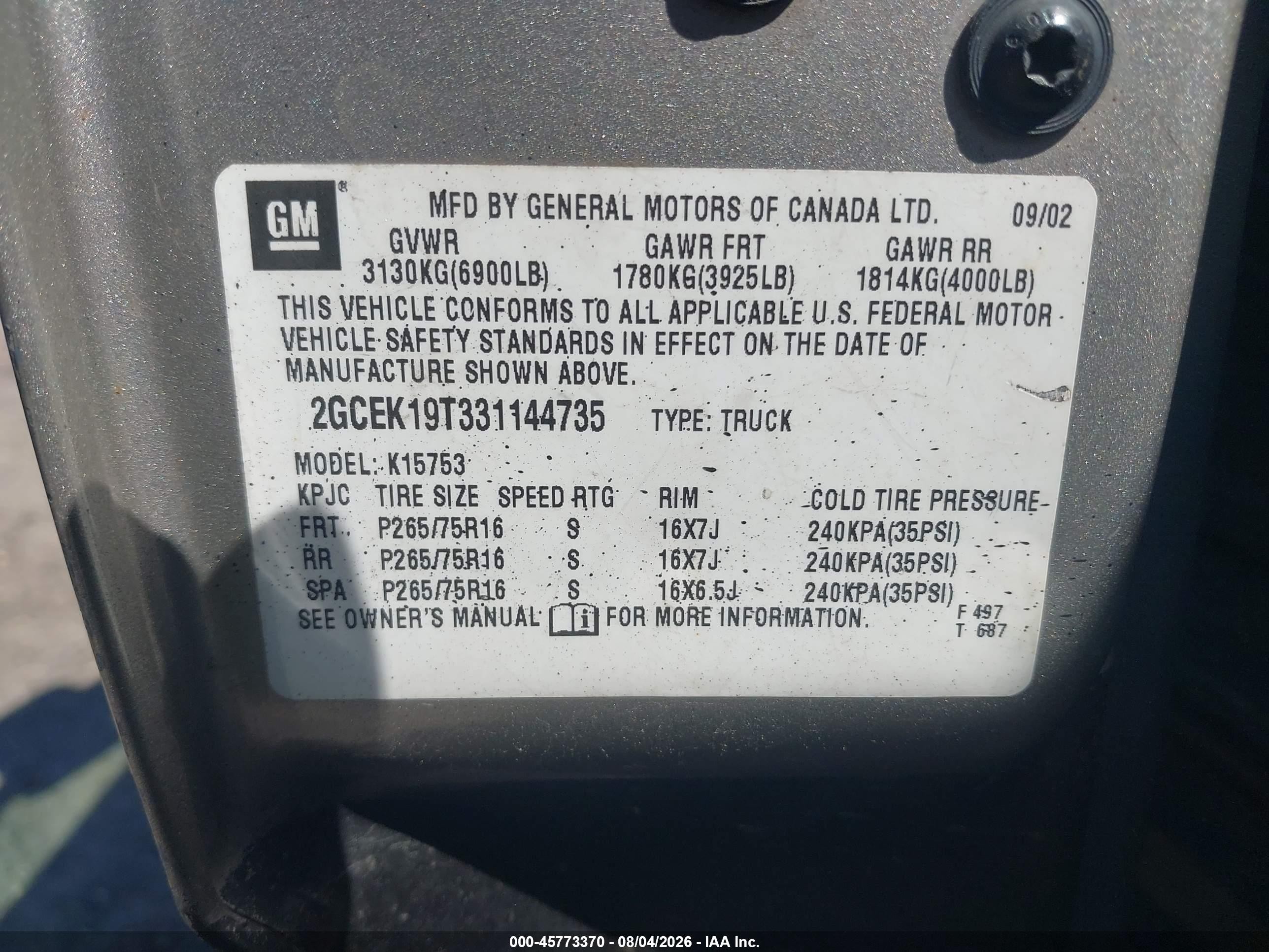 2003 Chevrolet Silverado 1500 Lt Gray vin: 2GCEK19T331144735