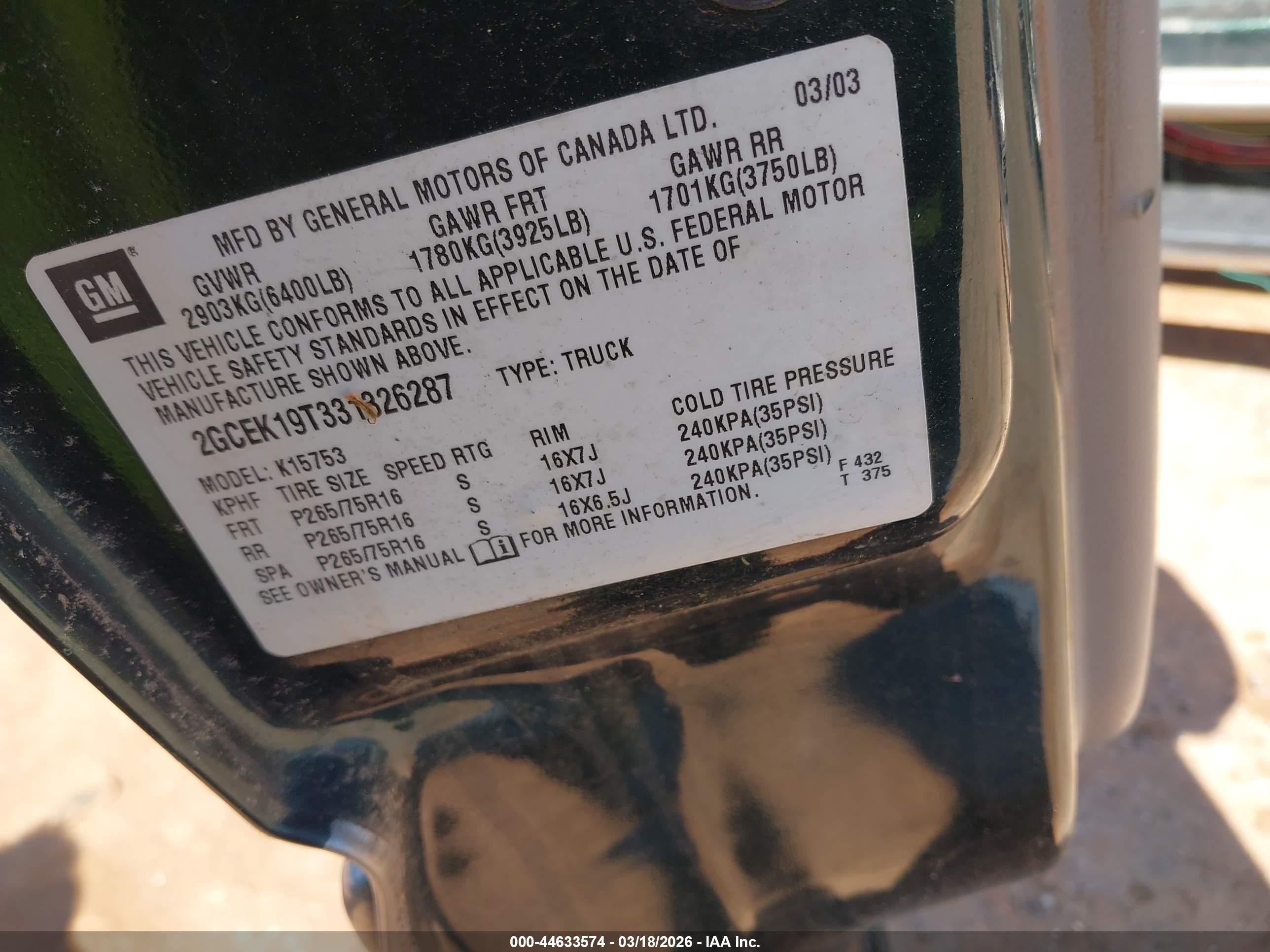2003 Chevrolet Silverado 1500 Ls Green vin: 2GCEK19T331326287