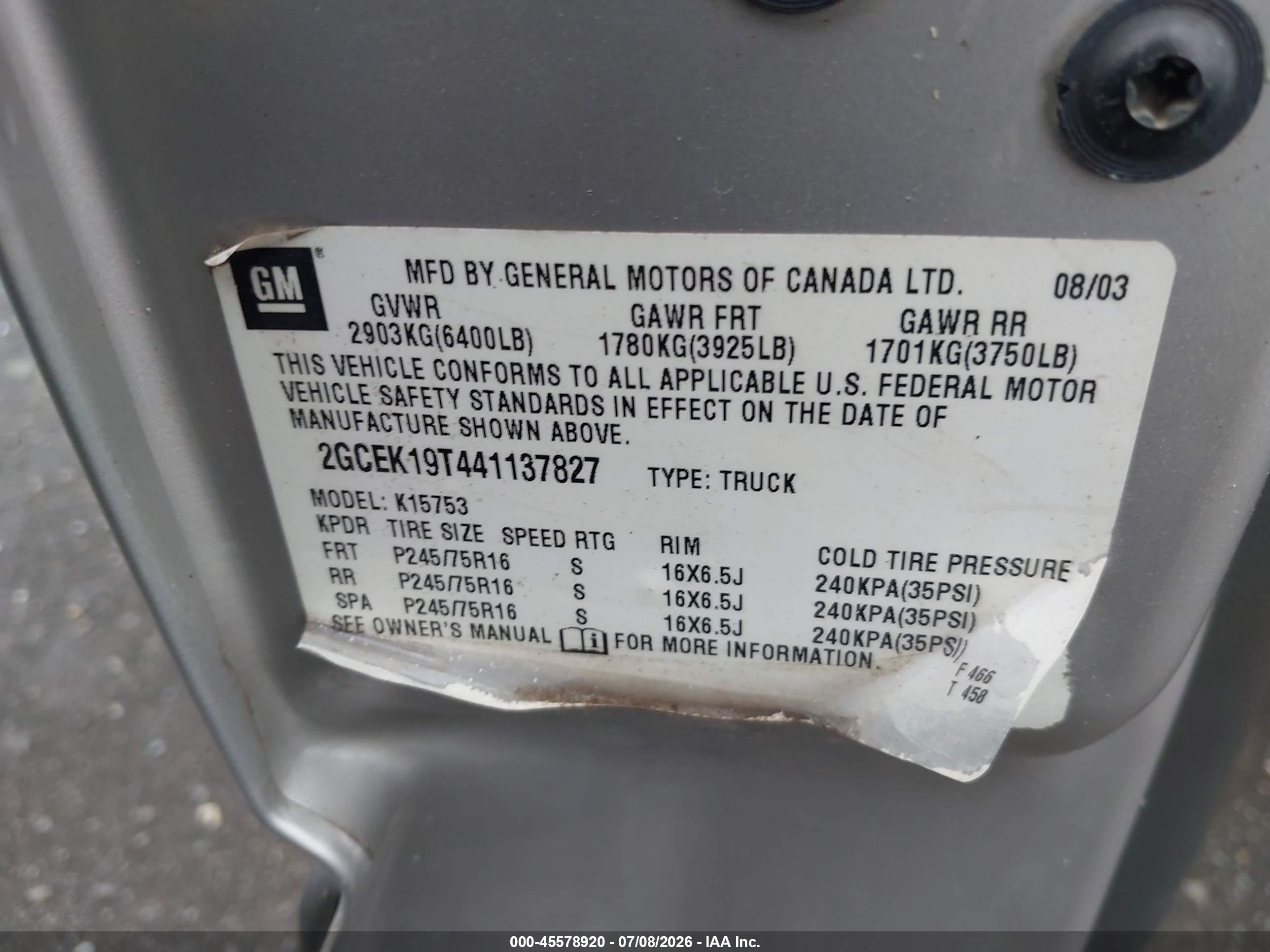 2004 Chevrolet Silverado 1500 Ls Серый vin: 2GCEK19T441137827