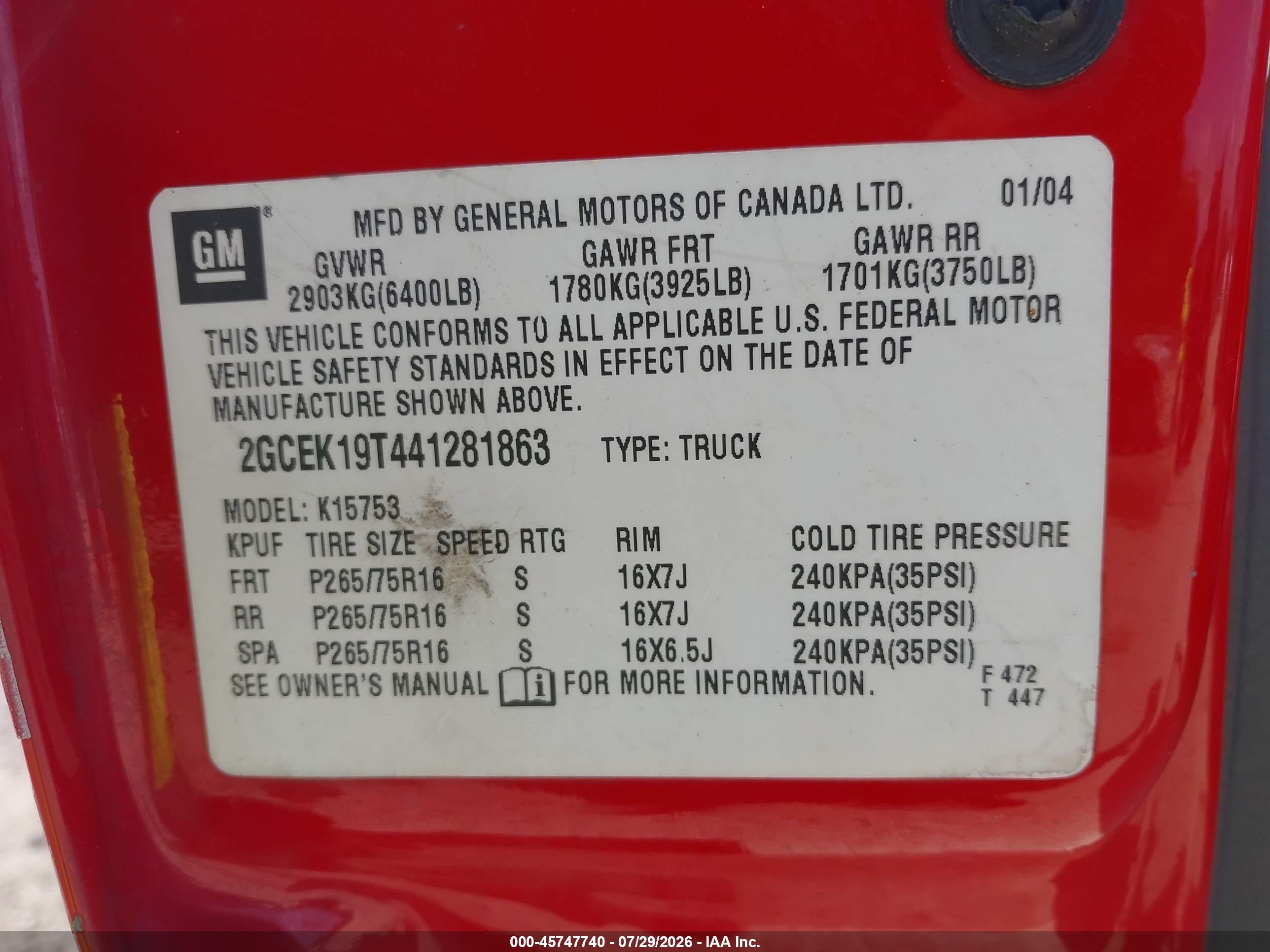 2004 Chevrolet Silverado 1500 Z71 Red vin: 2GCEK19T441281863