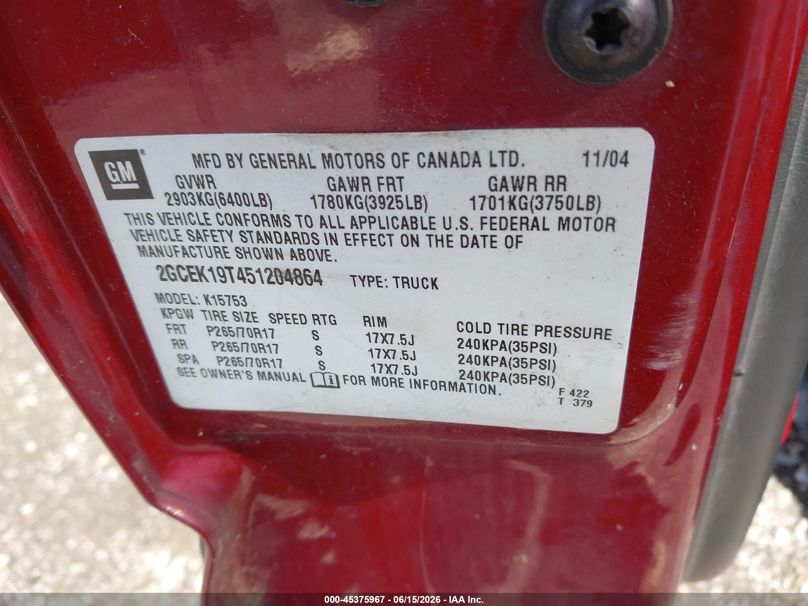 2005 Chevrolet Silverado 1500 Z71 Red vin: 2GCEK19T451204864