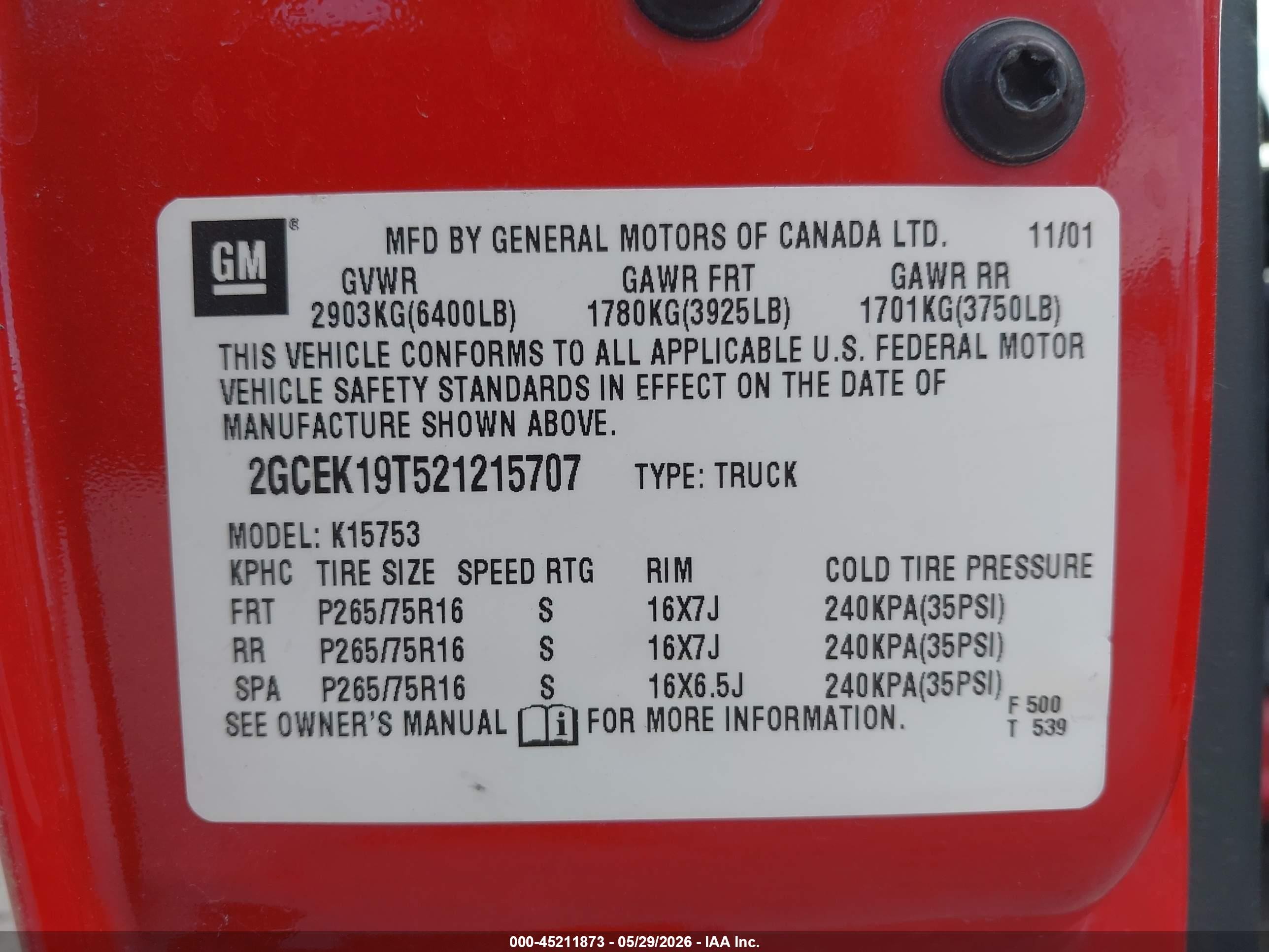 2002 Chevrolet Silverado 1500 Ls Red vin: 2GCEK19T521215707