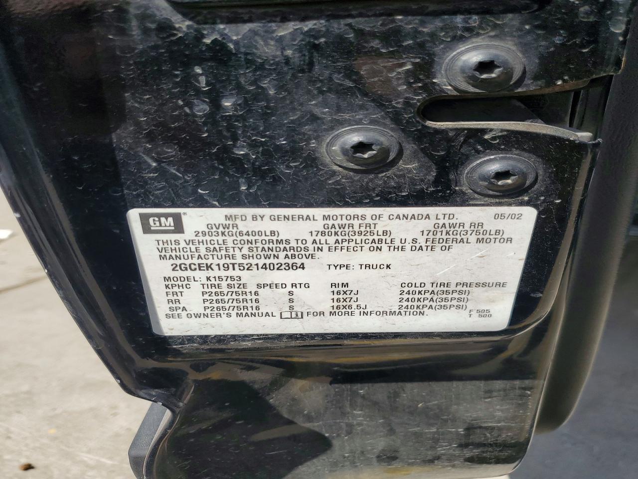 2002 Chevrolet Silverado K1500 Black vin: 2GCEK19T521402364